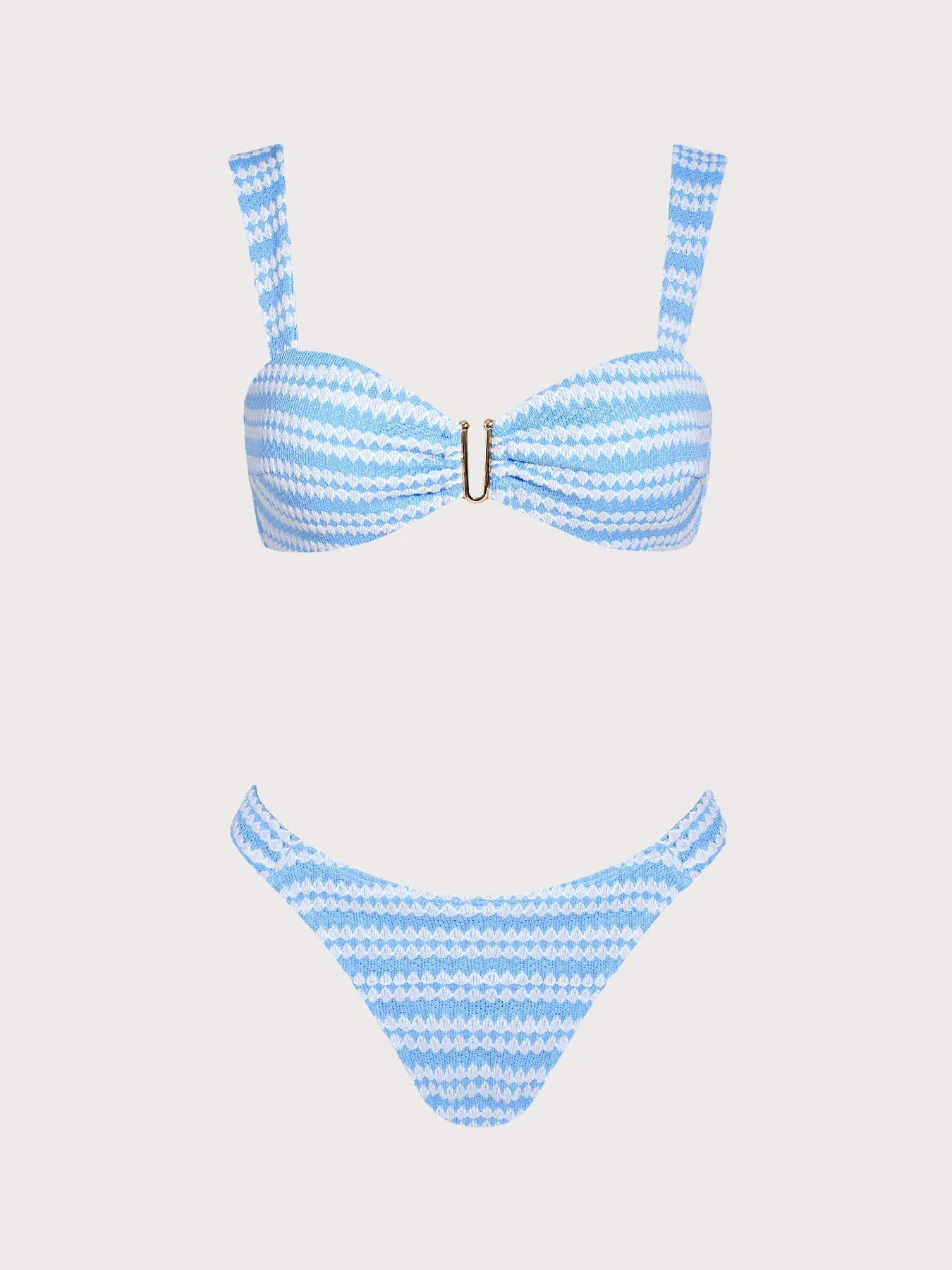 Blue Striped U-Shaped Crochet Bikini Set - Image 6