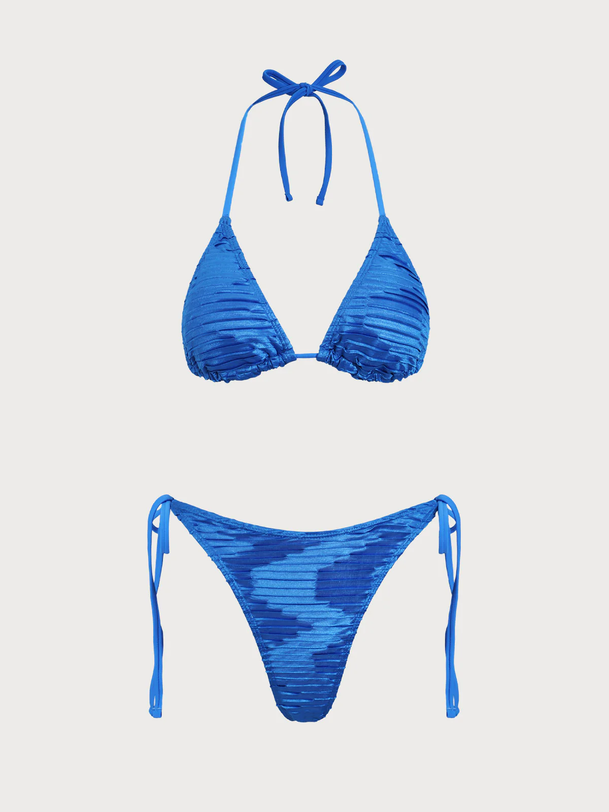 Blue Textured Halter Triangle Bikini Set - Image 7