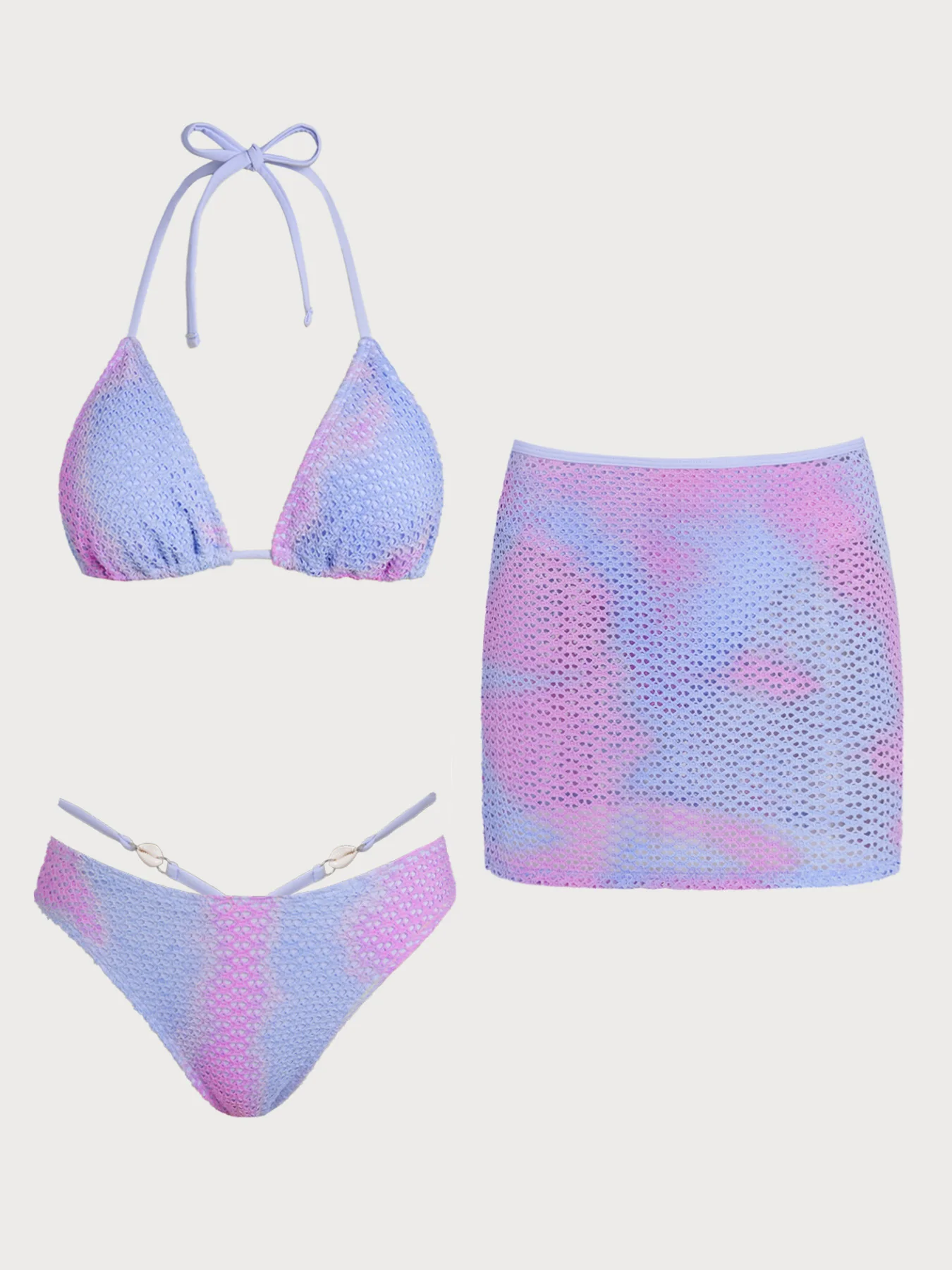 Blue Tie-dye Bikini Three-Piece Set - Image 9