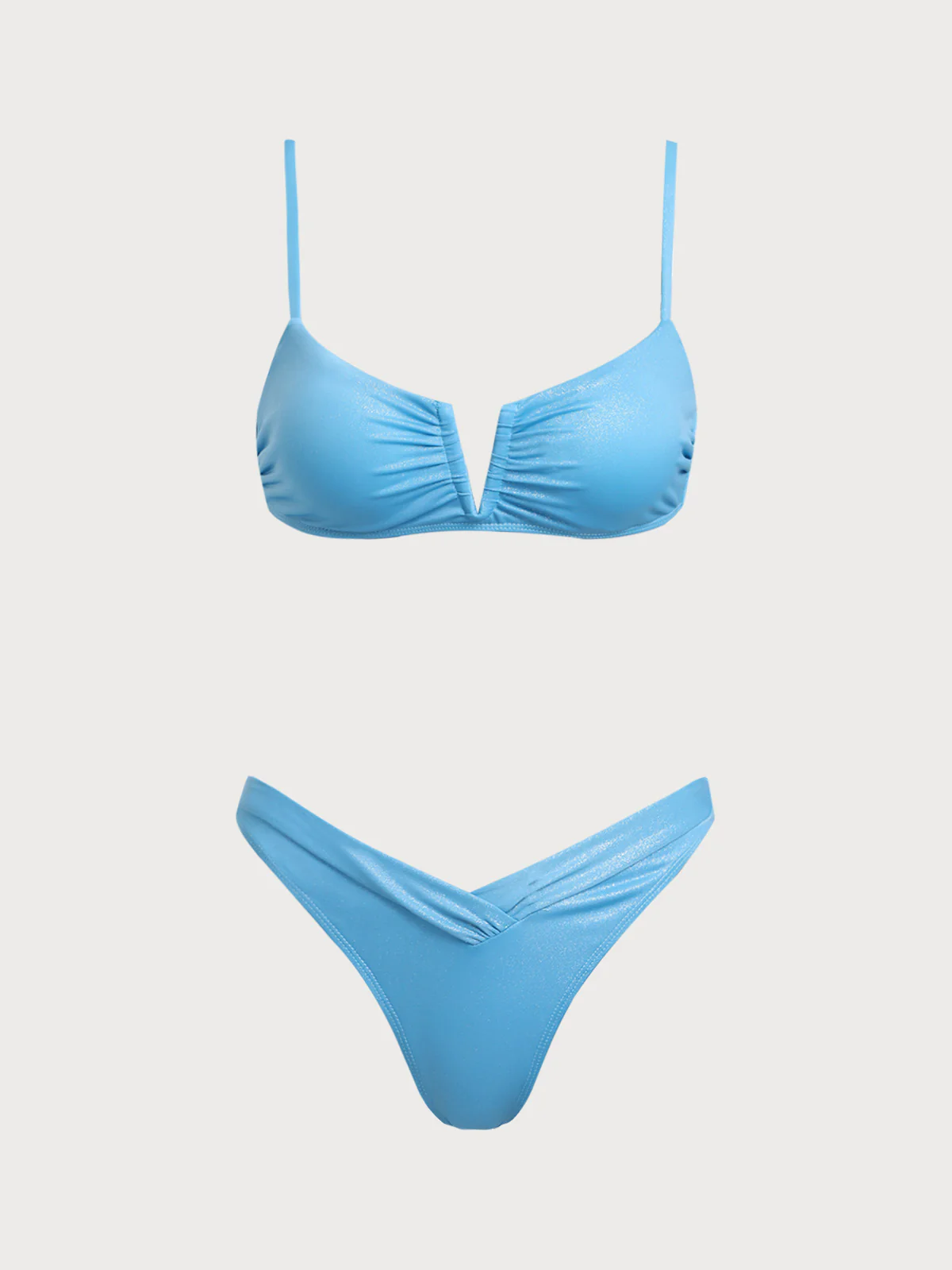Blue V-Shaped Pleated Bikini Set - Image 6