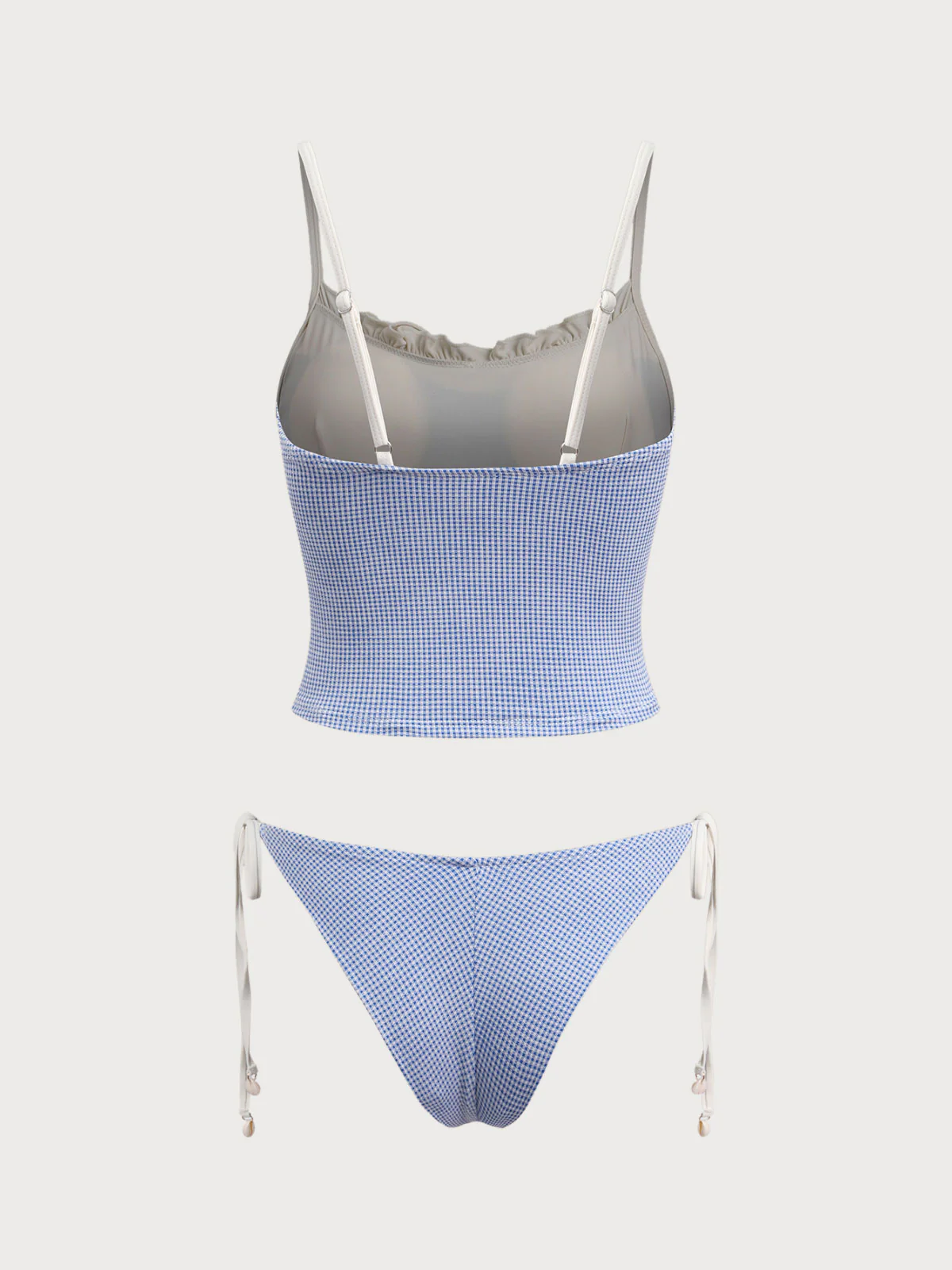 Blue Vintage Plaid Contrast Tankini Set - Image 3