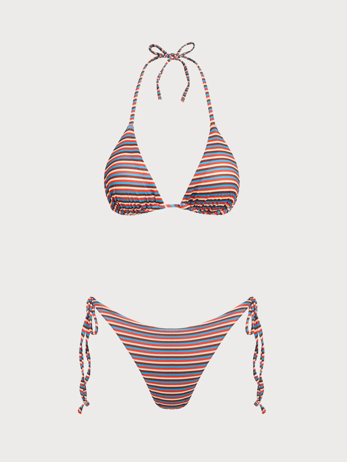 Brown Colorful Striped Reversible Bikini Set - Image 6