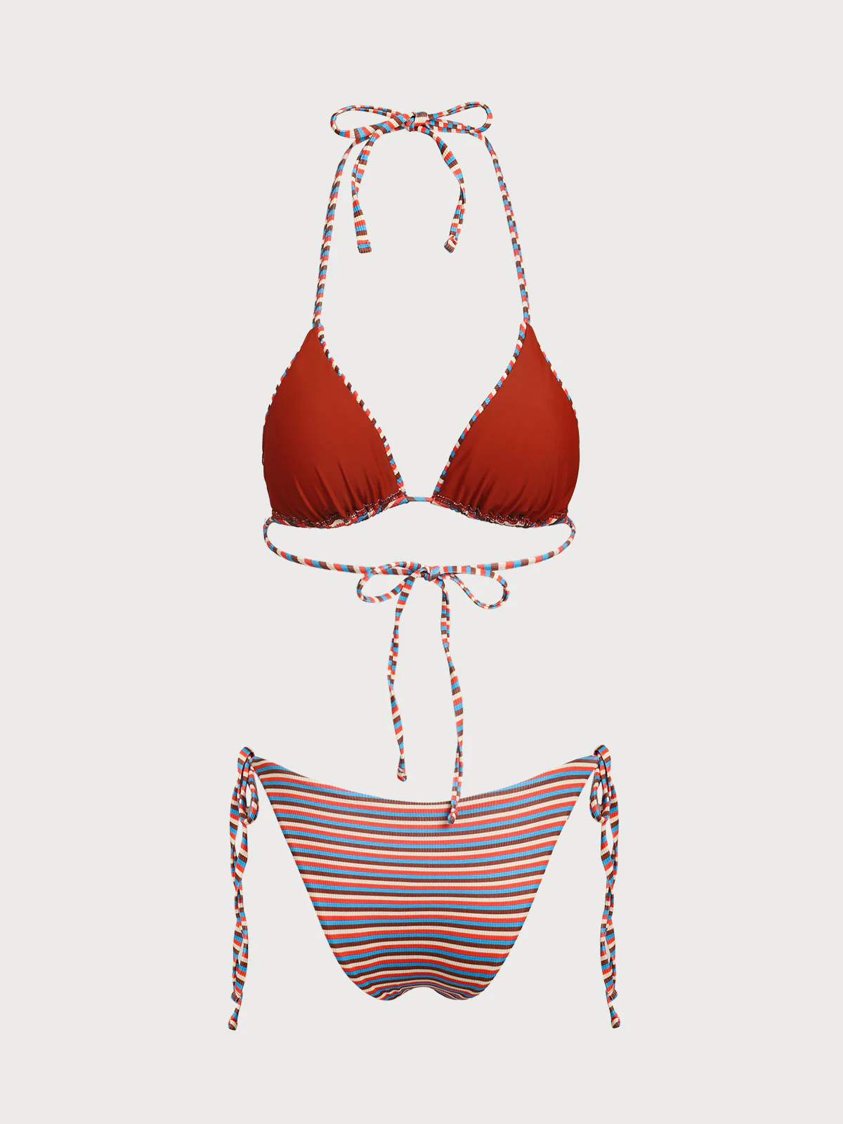 Brown Colorful Striped Reversible Bikini Set - Image 7