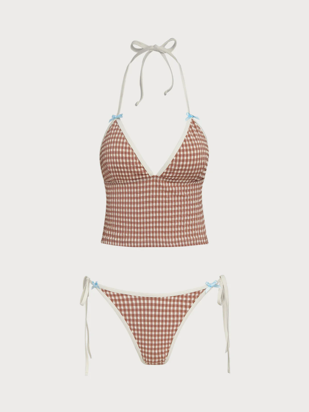 Brown Contrast Bow Vintage Tankini Set - Image 6