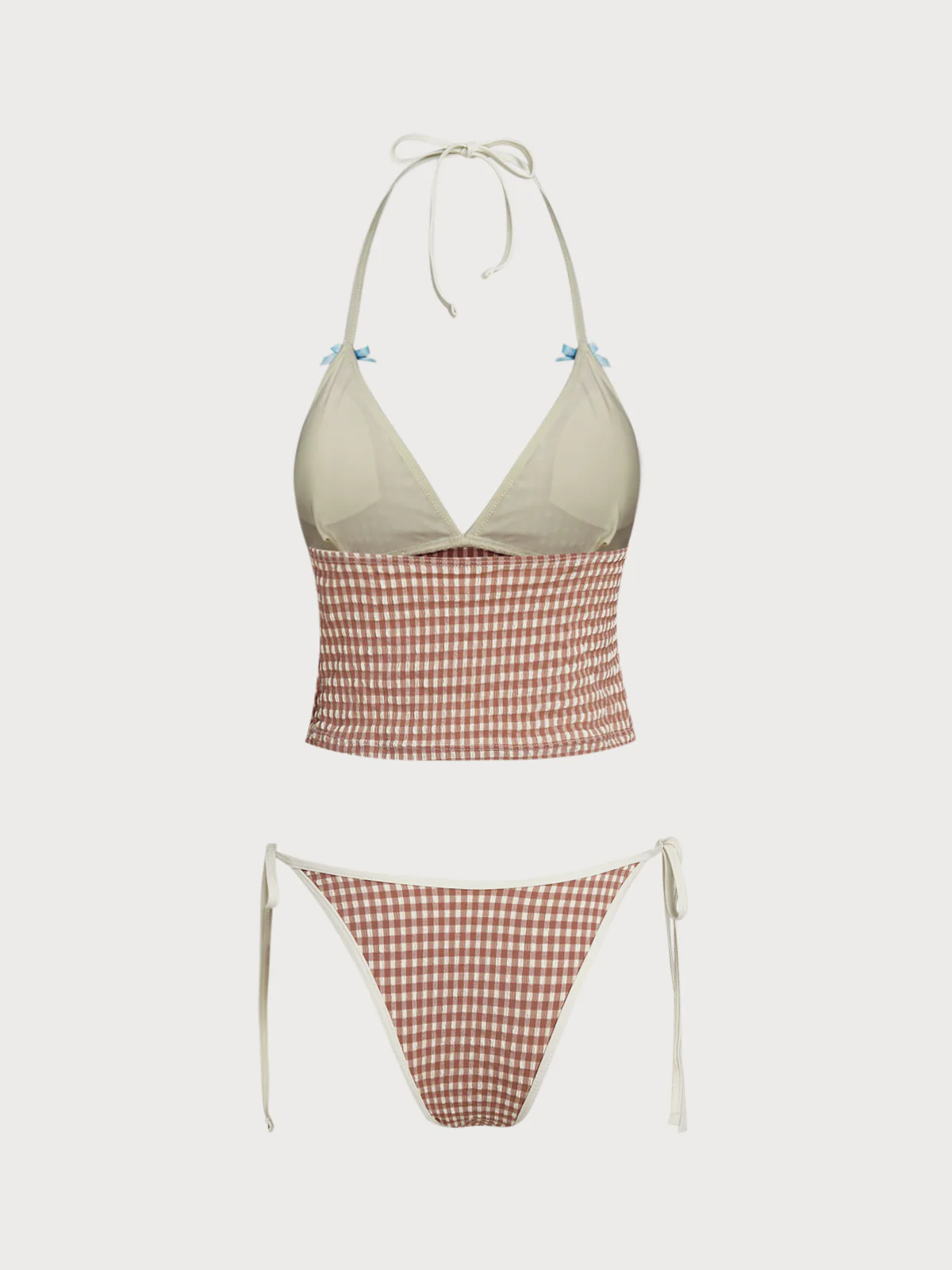 Brown Contrast Bow Vintage Tankini Set - Image 7