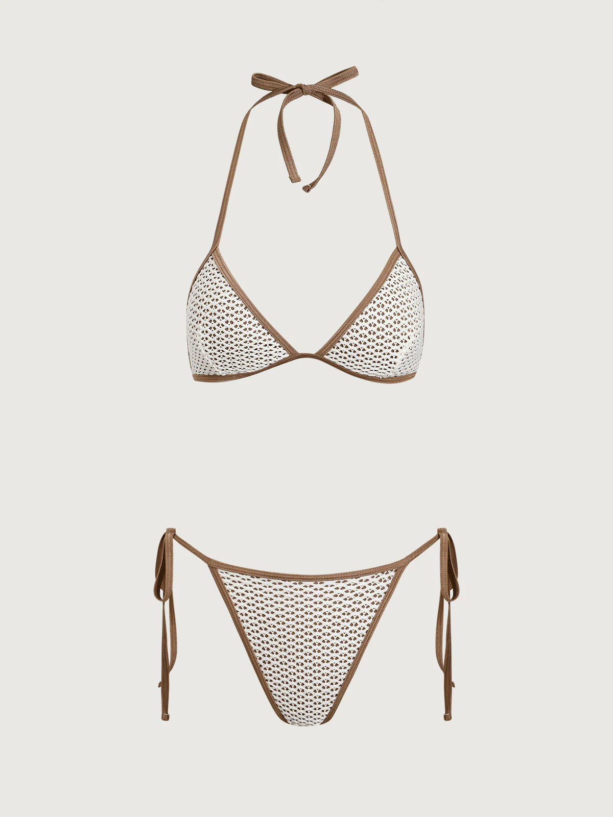 Brown Contrast Color Mesh Bikini Set - Image 8
