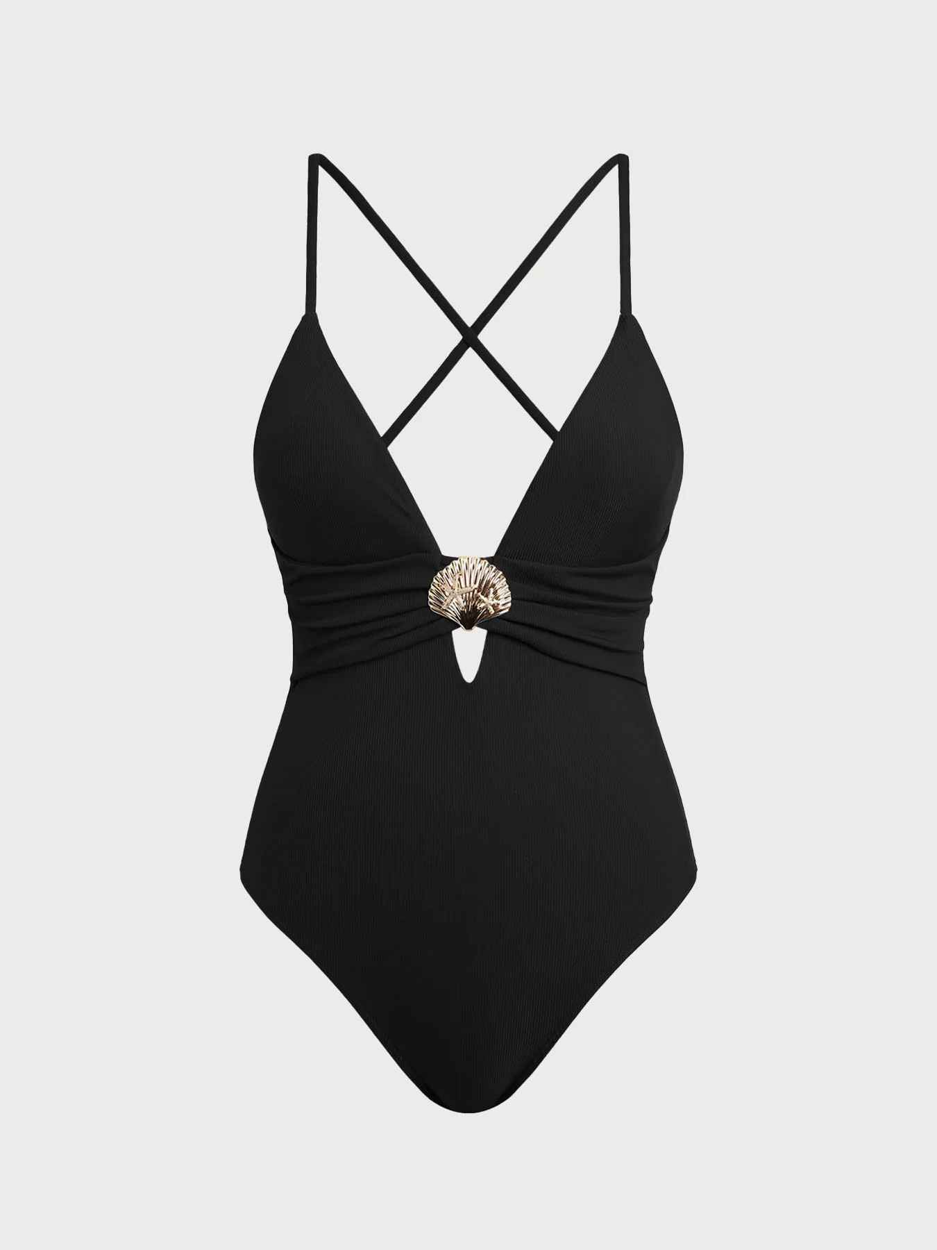 Brown Crossover V-Neck One-Piece Swimsuit - Image 13