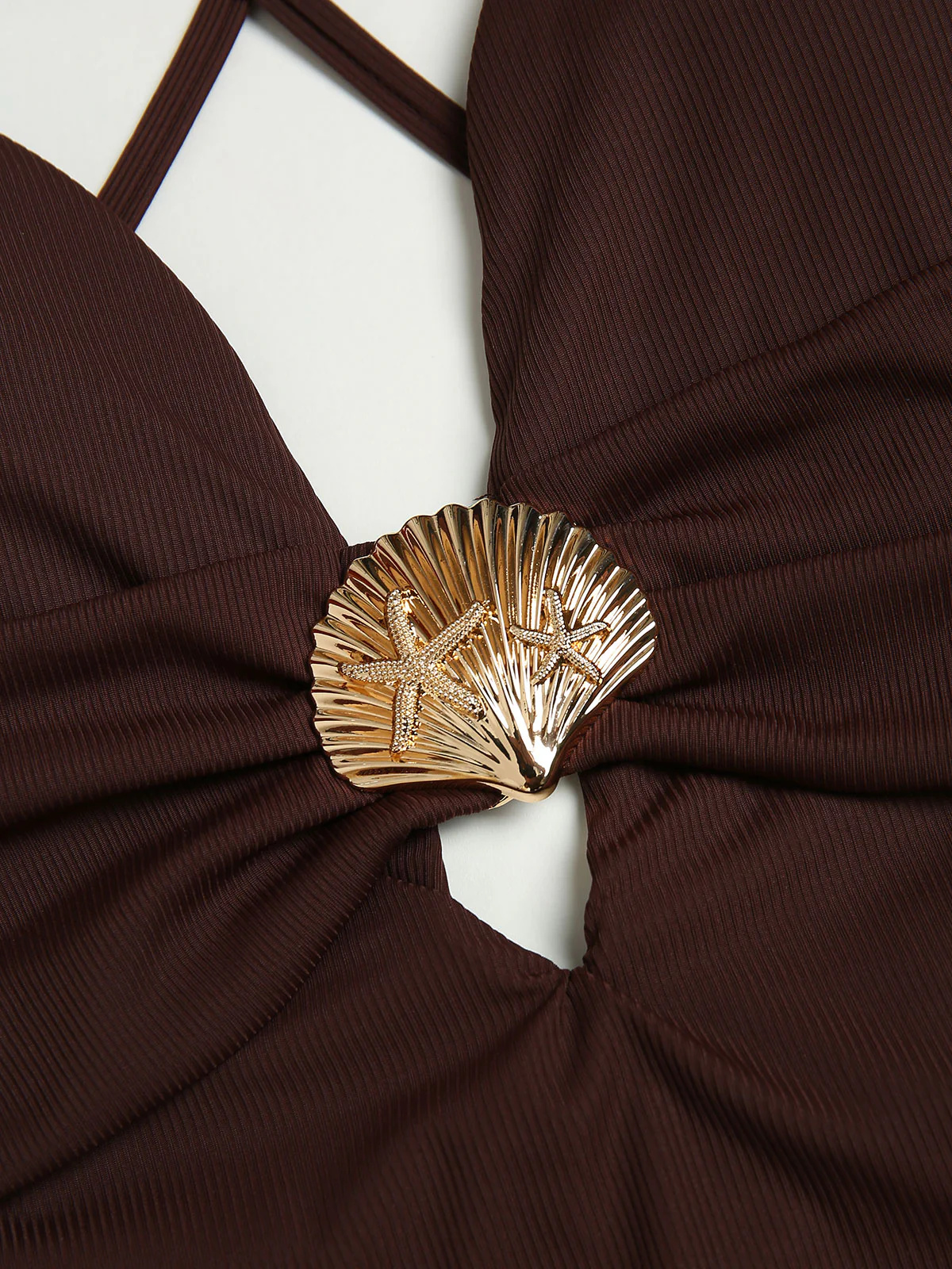 Brown Crossover V-Neck One-Piece Swimsuit - Image 7