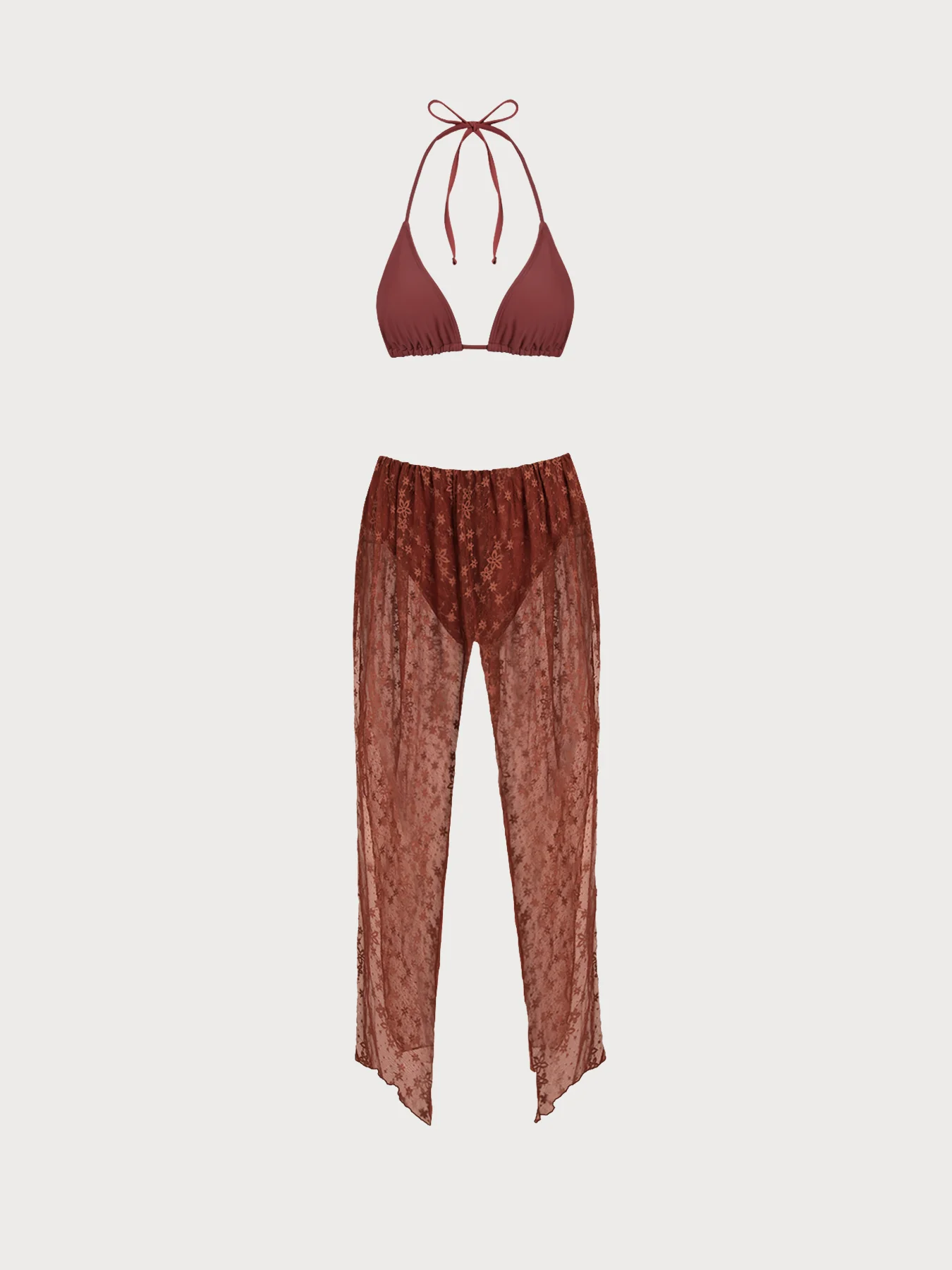 Brown Lace Floral Cutout Bikini Set - Image 10