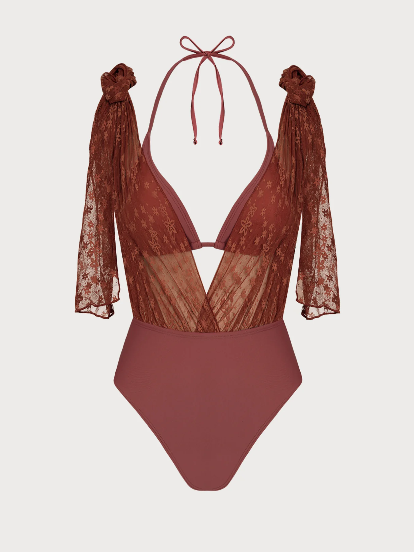 Brown Lace Floral Cutout Bikini Set - Image 8