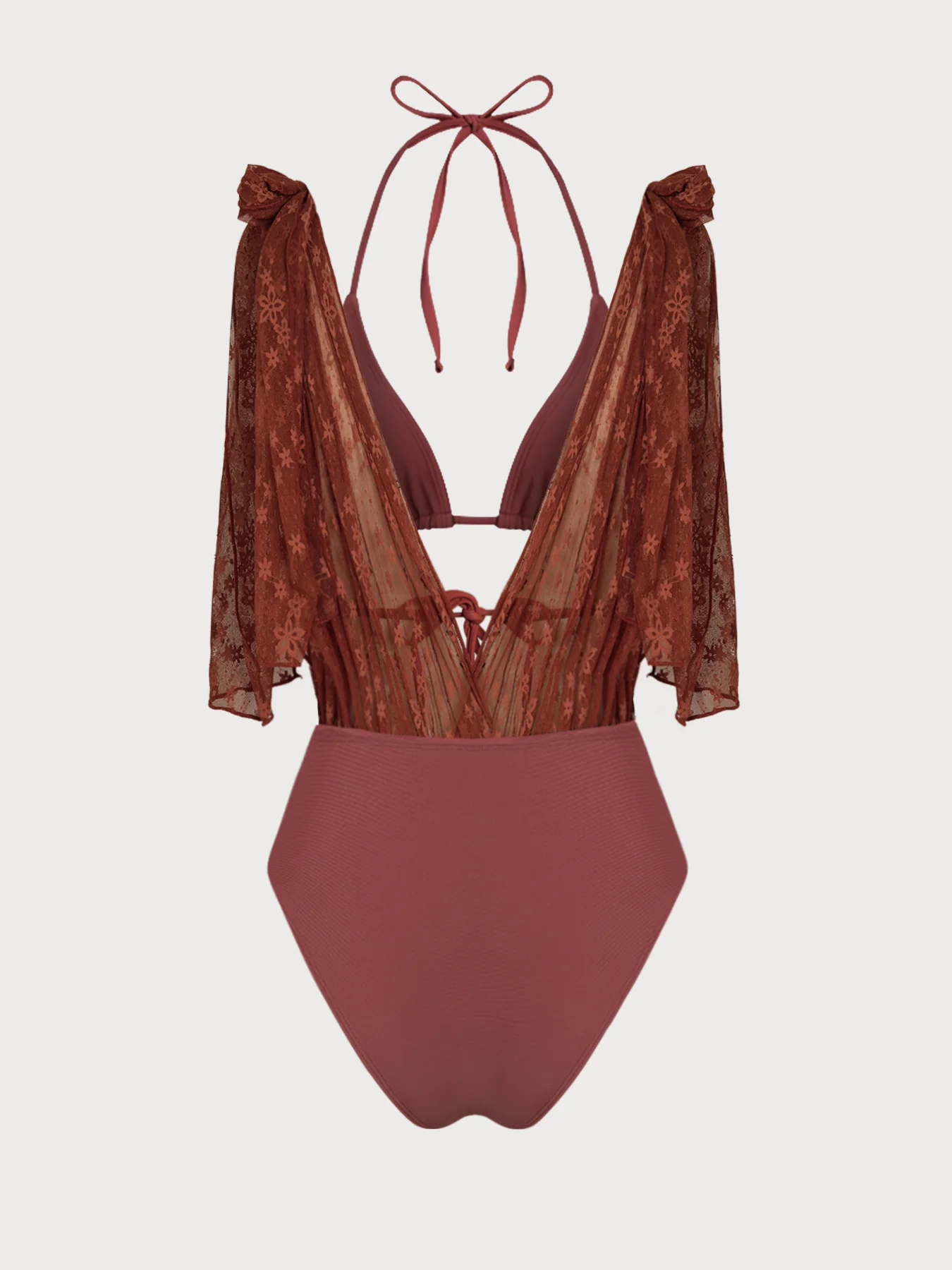 Brown Lace Floral Cutout Bikini Set - Image 9