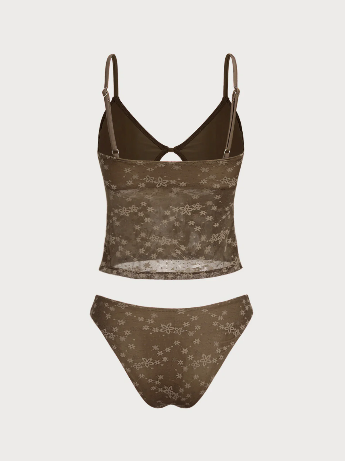 Brown Lace Flower Hollow Tankini Set - Image 14