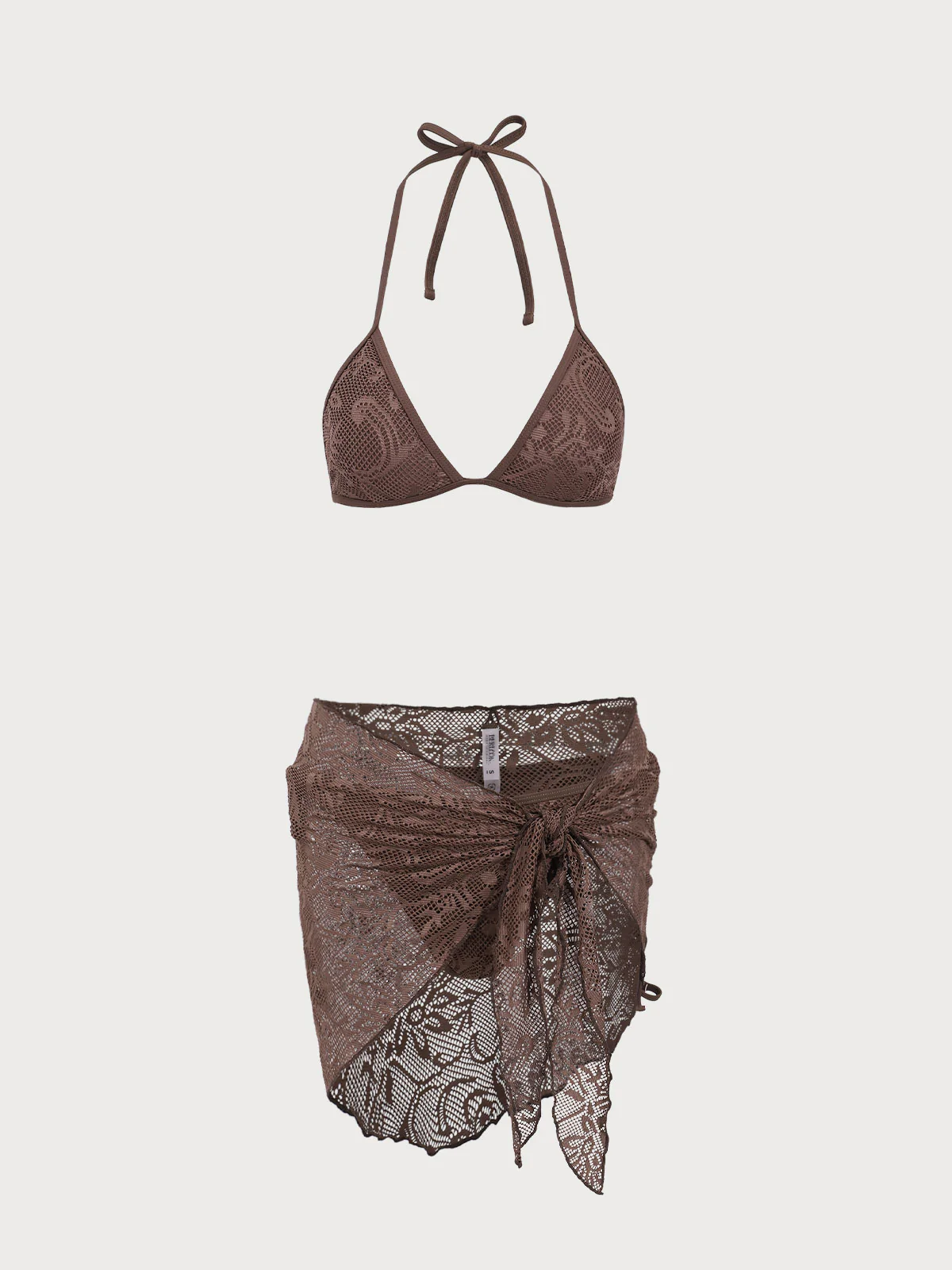 Brown Mesh Bikini Three Piece Suit - Image 7