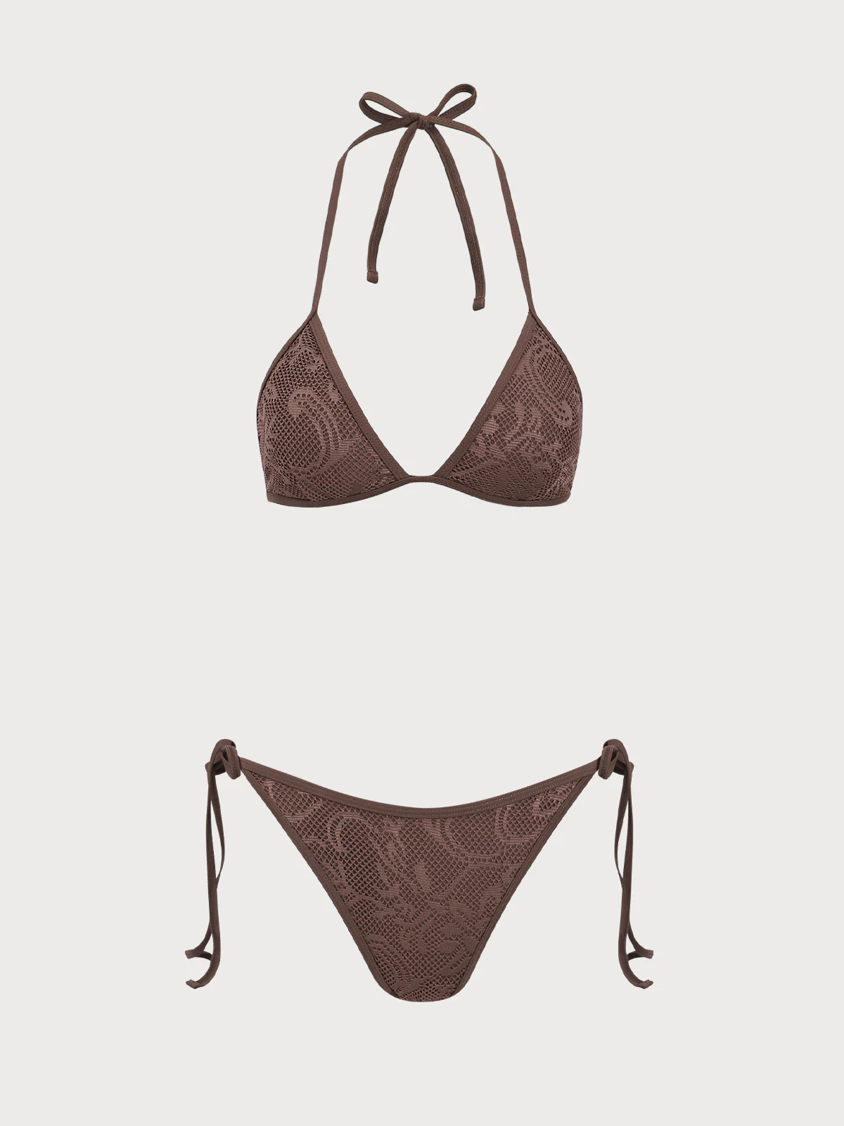 Brown Mesh Bikini Three Piece Suit - Image 9