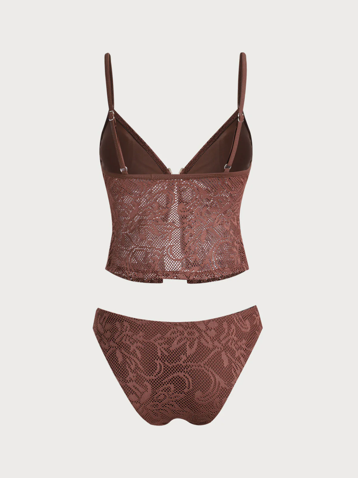 Brown Mesh Slit Tankini Set - Image 7