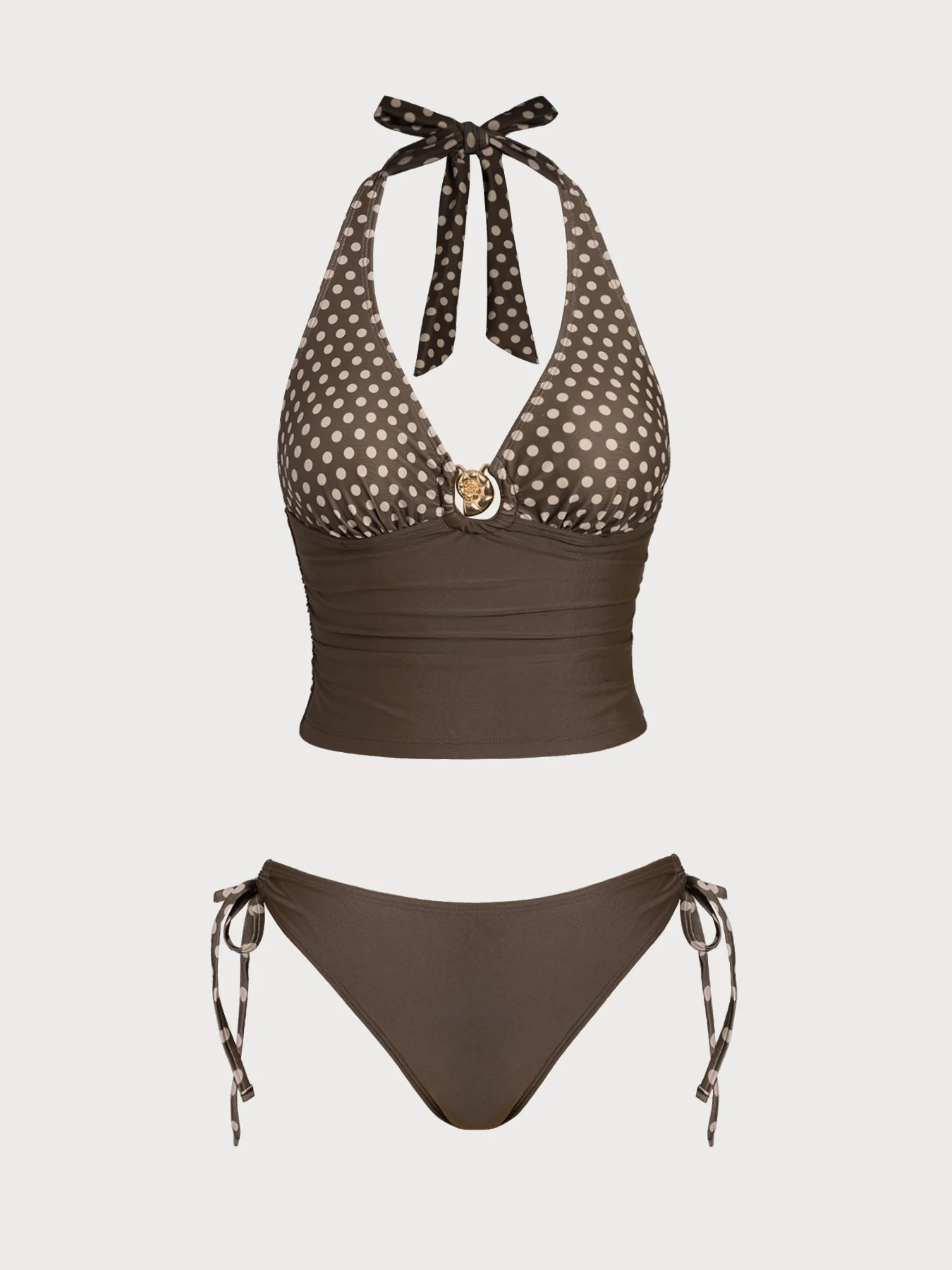 Brown Polka Dot Shell Tankini Set - Image 6