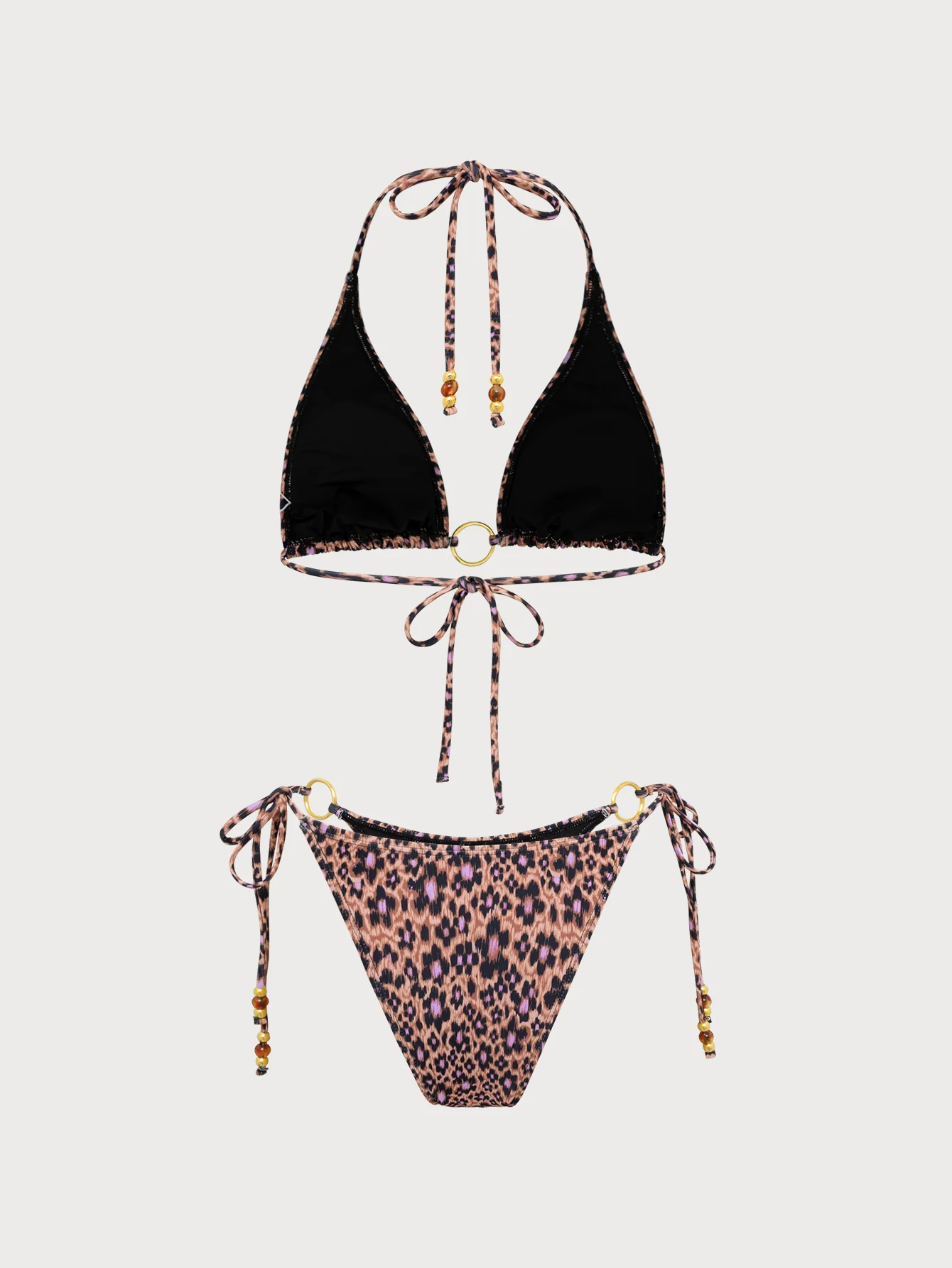 Brown Printed Beaded Bikini Set - Image 8