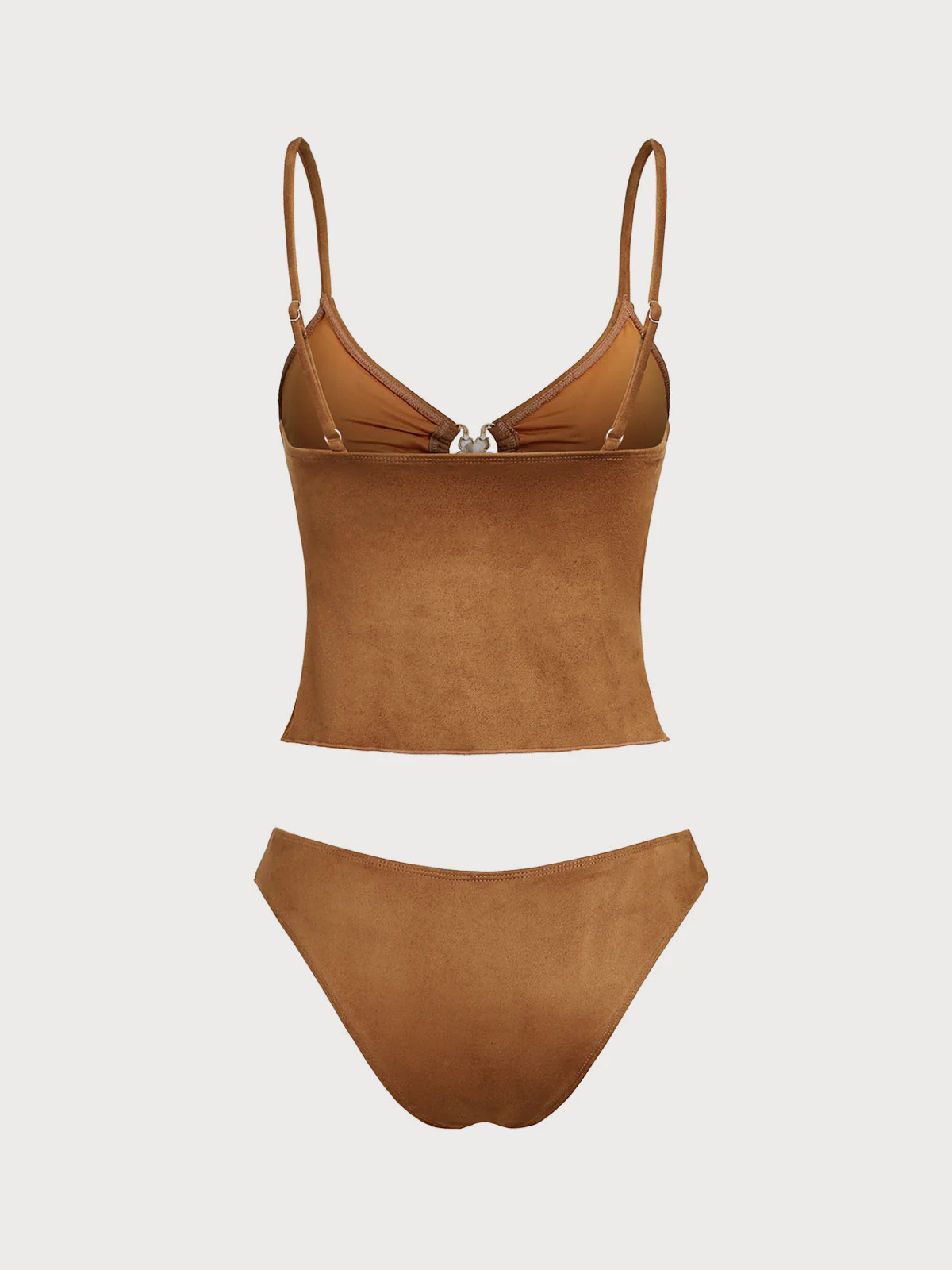 Brown Woven Suede Denim Tankini Set - Image 7