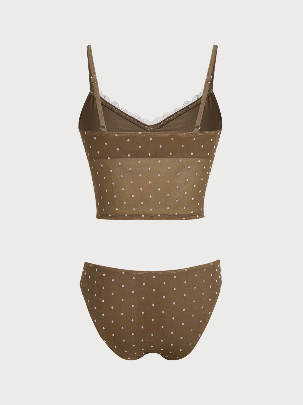 Coffee Contrast Polka Dot Mesh Tankini Set - Image 6