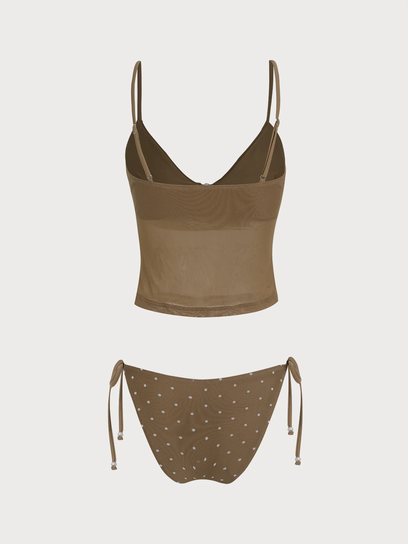 Coffee Polka Dot Fake Two-Piece Tankini Set - Image 7