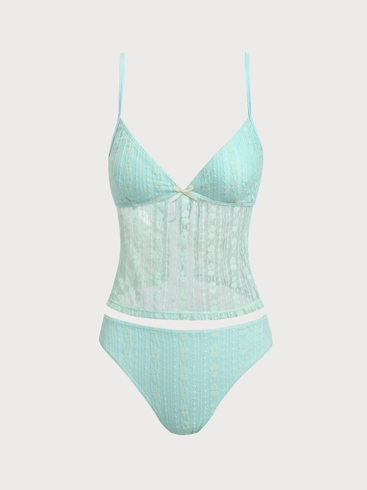 Cyan Hollow Lace Tankini Set - Image 6