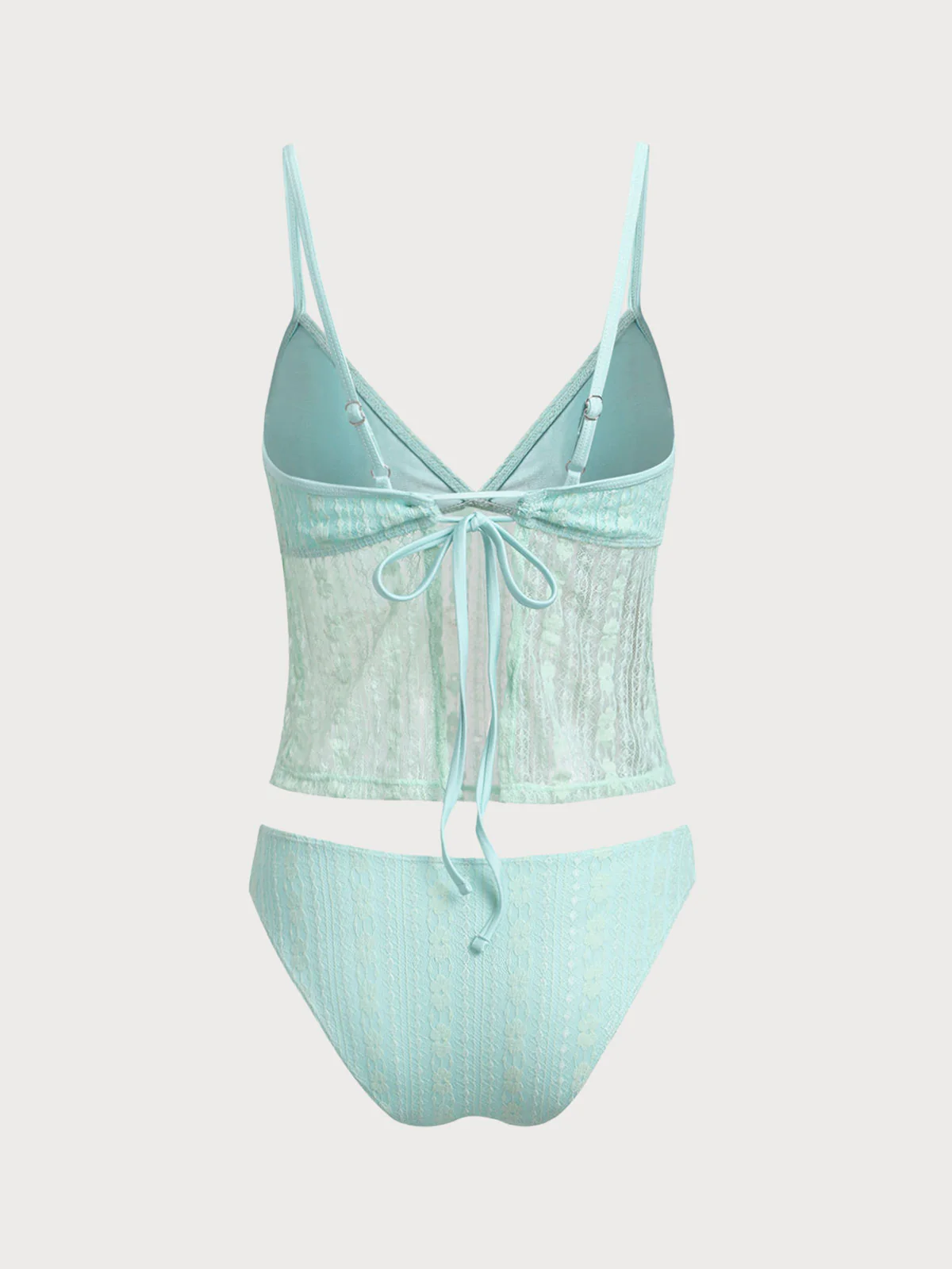 Cyan Hollow Lace Tankini Set - Image 7