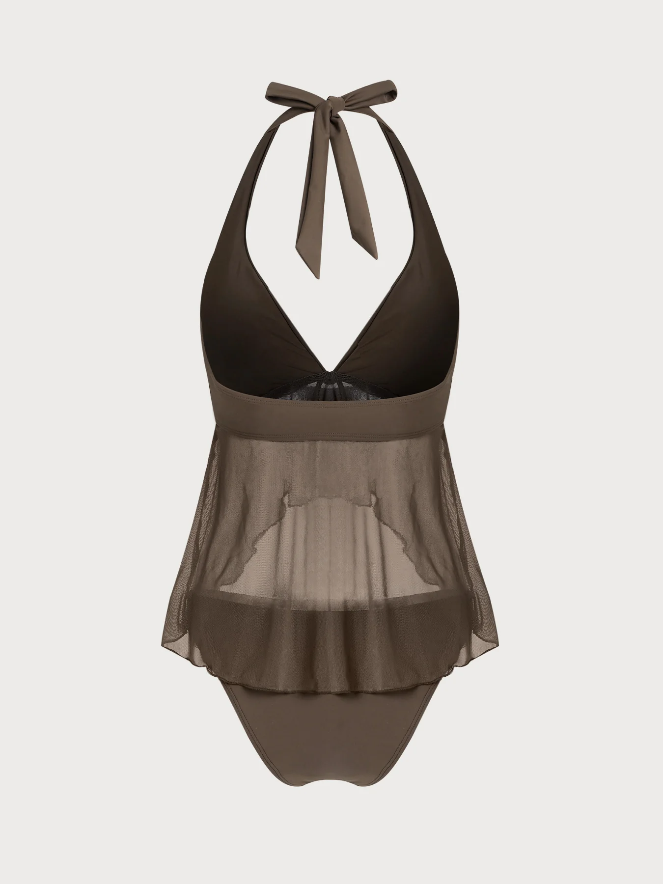 Dark Coffee Tie Front Beaded Tankini Set - Image 6