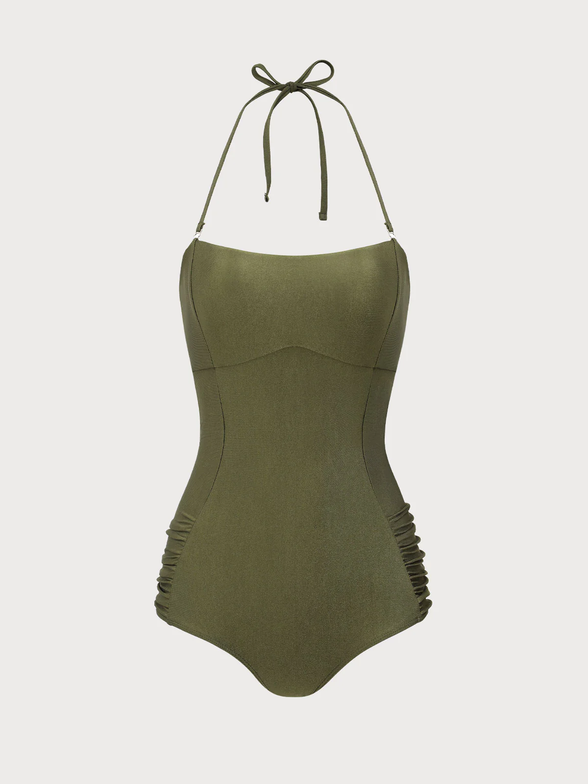 Dark Green Halter Ruched One-Piece Swimsuit - Image 6