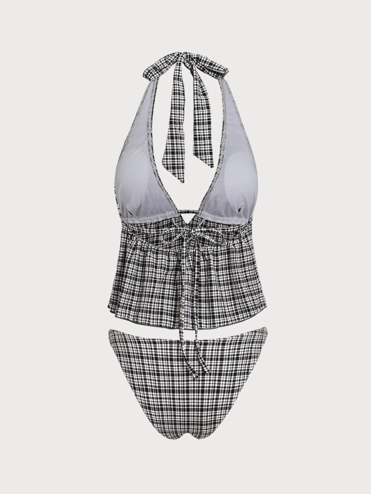 Dark Grey Deep V Plaid Tankini Set - Image 7