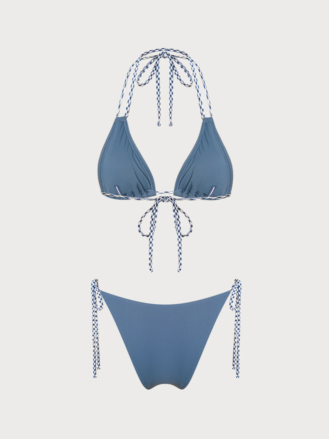 Dusty Blue Contrast Tie Bikini Set - Image 8
