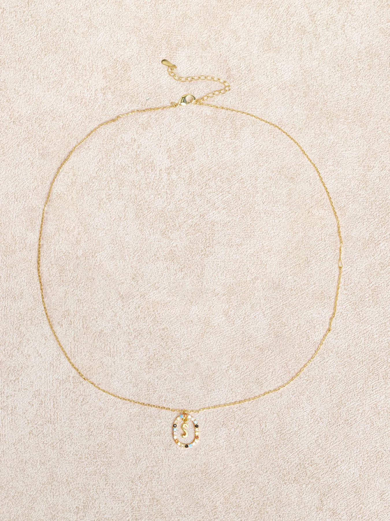 Gold Colored Zircon Letter Pendant Necklace