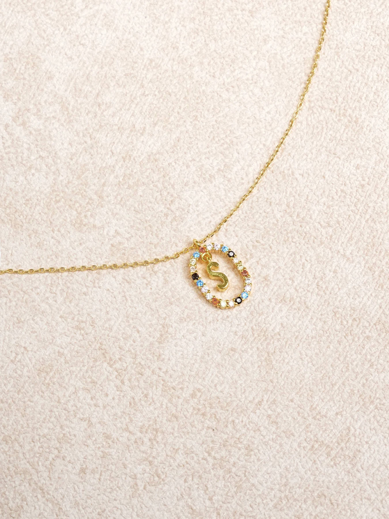 Gold Colored Zircon Letter Pendant Necklace - Image 3
