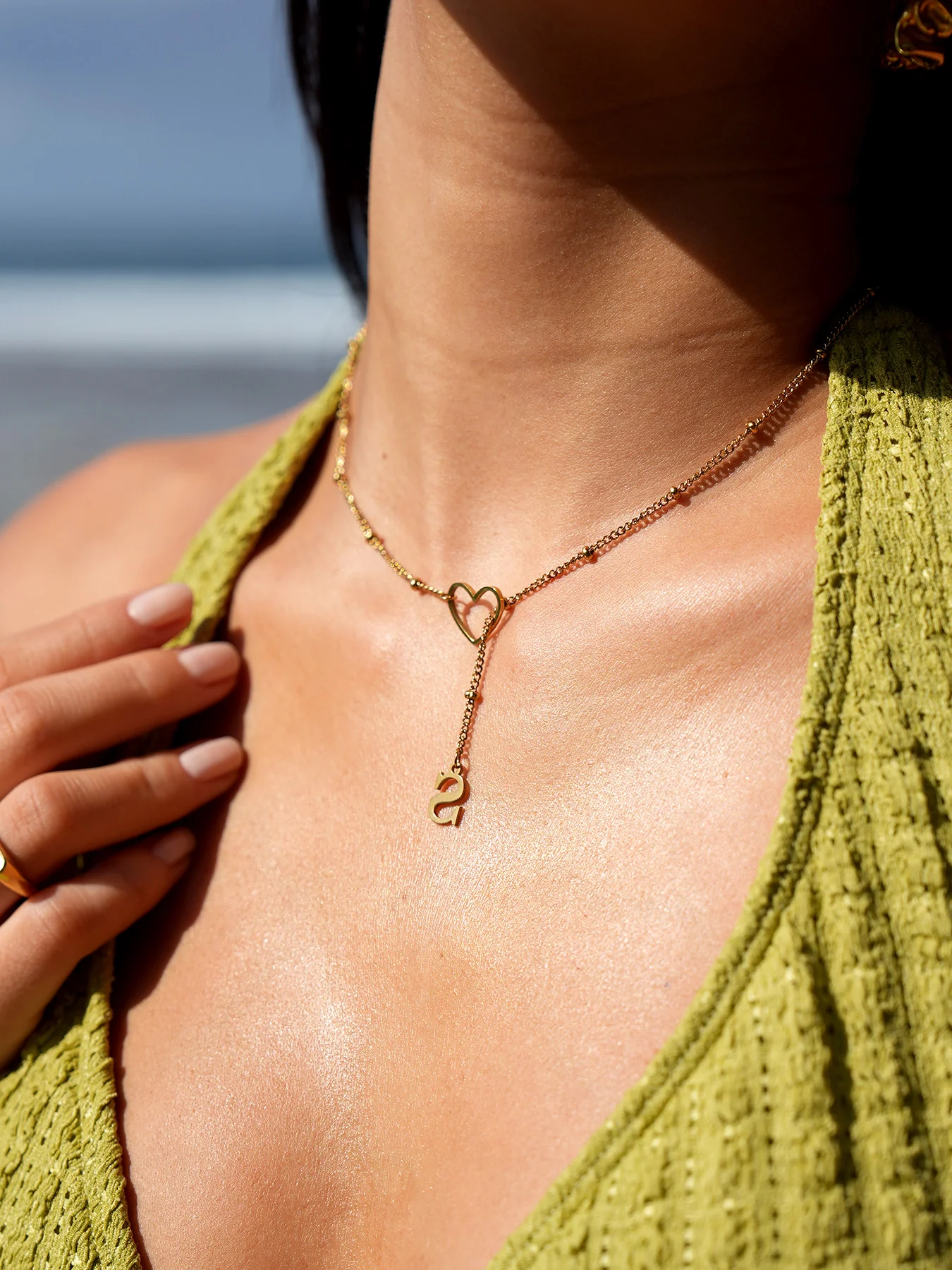 Gold Metal Heart Letter Pendant Necklace - Image 2