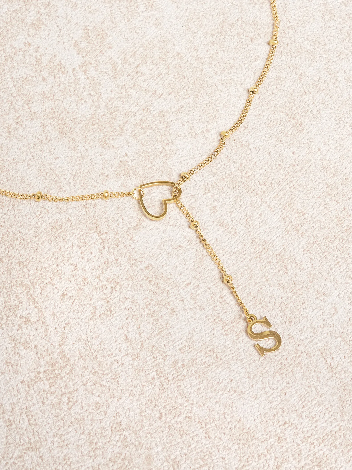 Gold Metal Heart Letter Pendant Necklace - Image 3