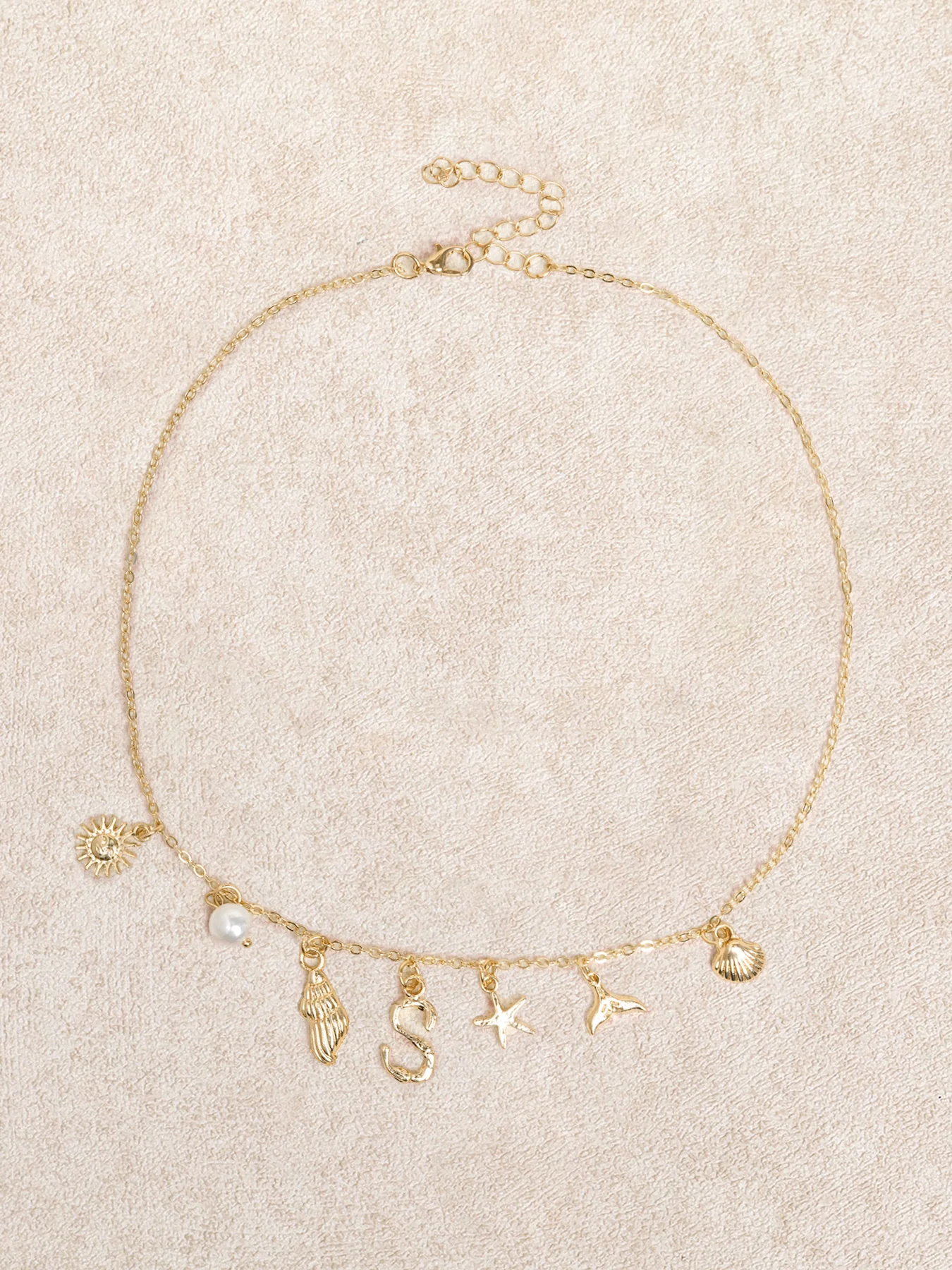Gold Metal Letter Starfish Shell Necklace