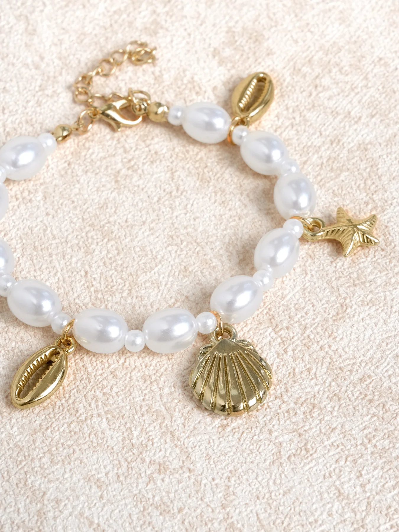 Gold Pearl Shell Conch Starfish Pendant Bracelet - Image 3