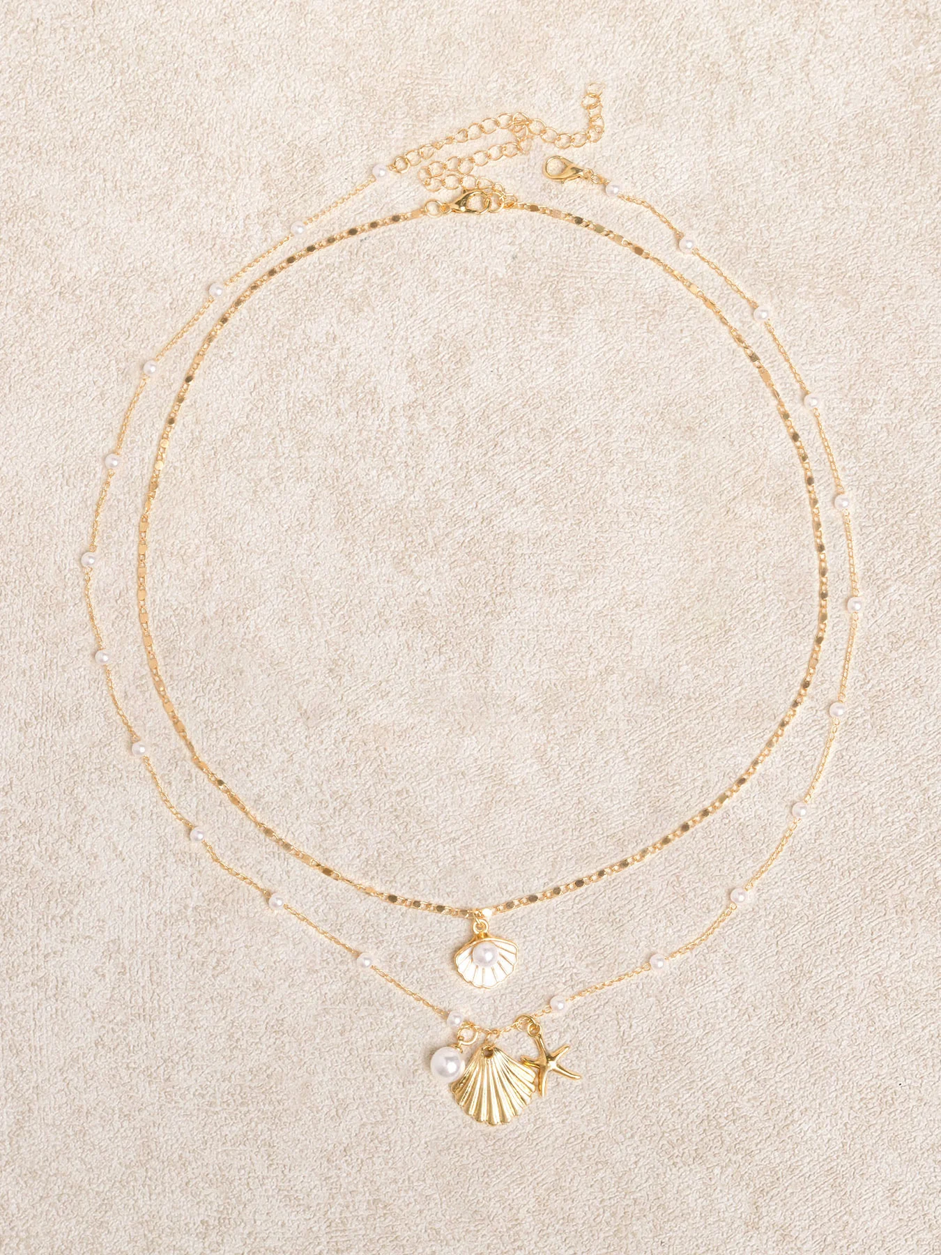 Gold Pearl Starfish Shell Necklace