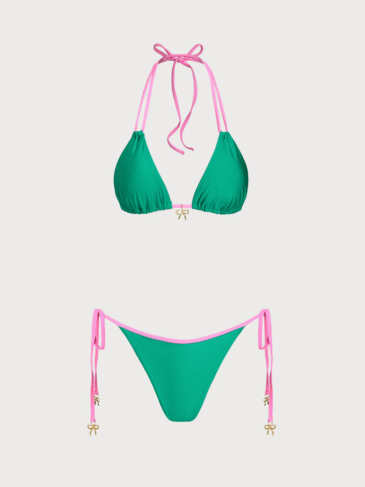 Green Contrast Bow Decorated Bikini Set - Image 5