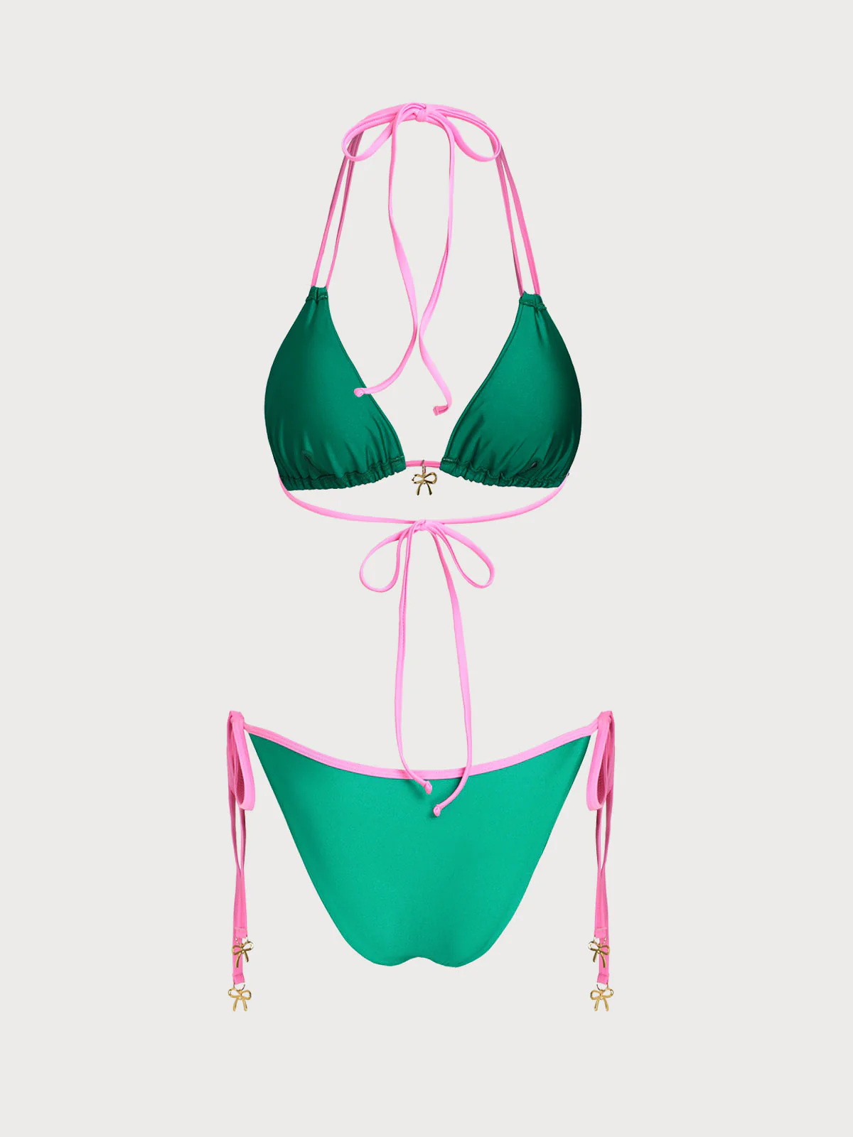 Green Contrast Bow Decorated Bikini Set - Image 6