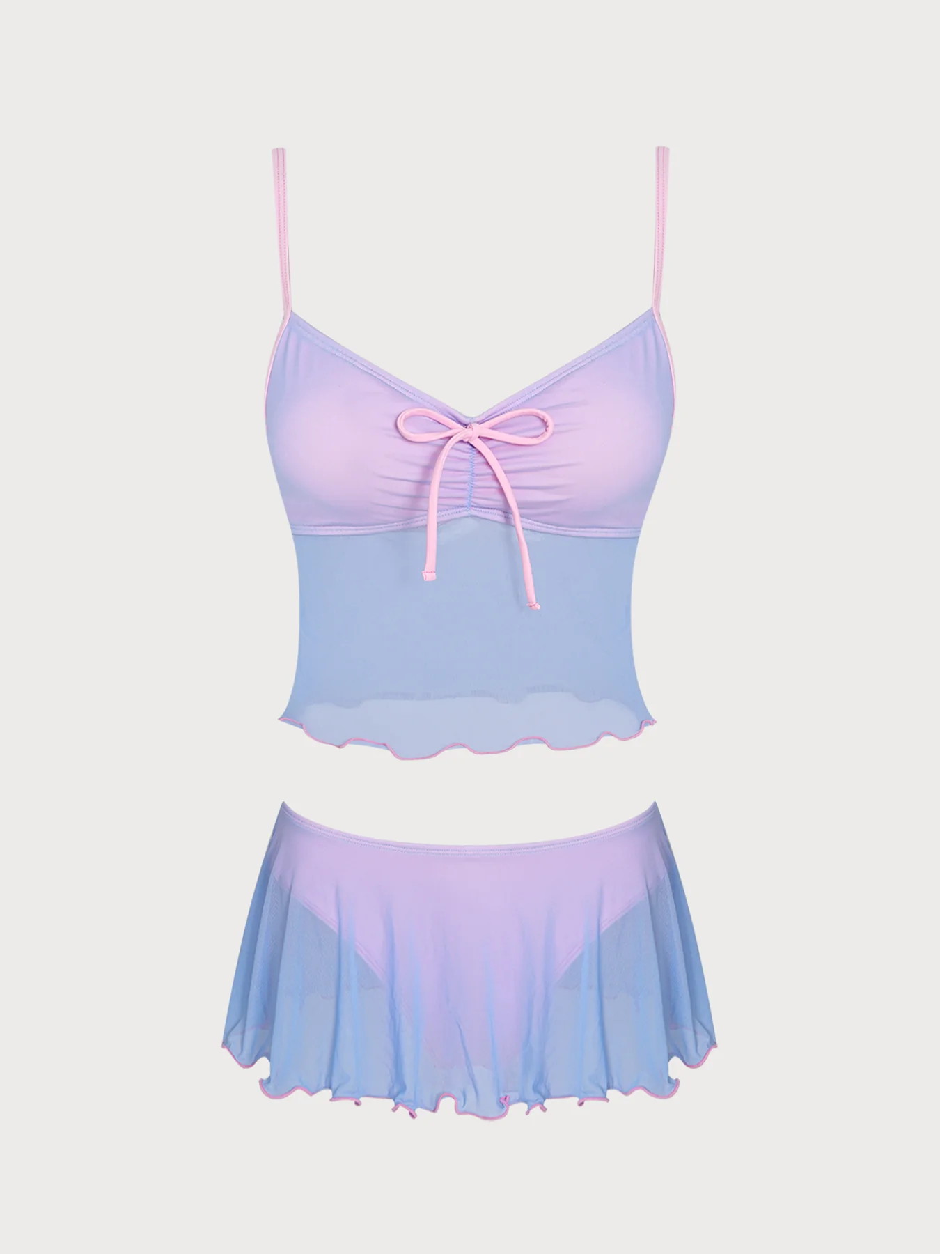 Green Contrast Sheer Skirt Tankini Set - Image 16