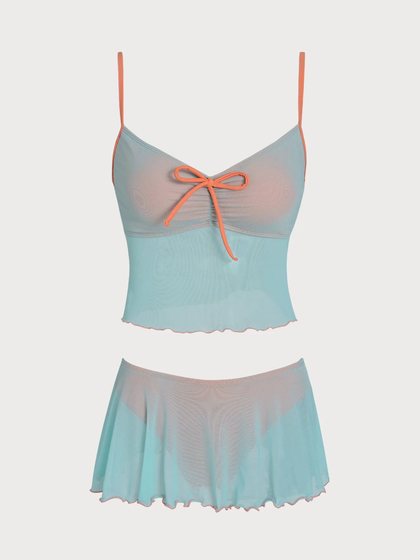 Green Contrast Sheer Skirt Tankini Set - Image 6