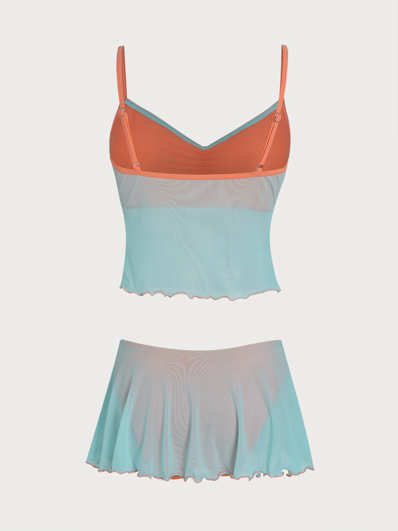 Green Contrast Sheer Skirt Tankini Set - Image 7