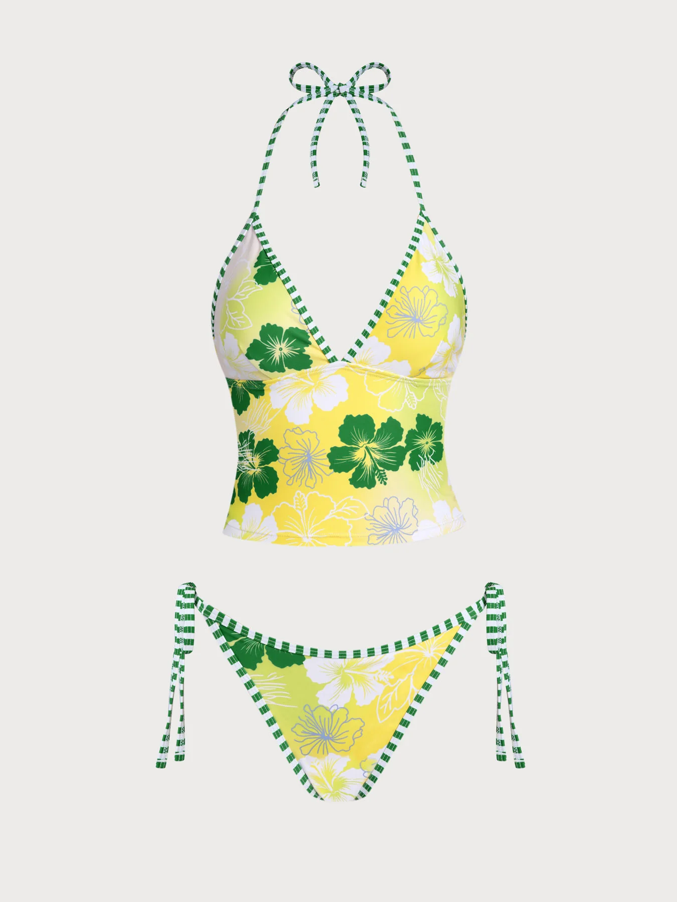 Green Floral Printed Halter Tankini Set - Image 7