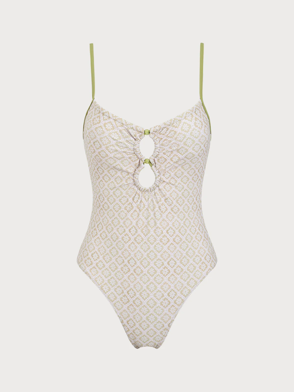 Green Hollow Contrast Color One-Piece Swimsuit - Image 6