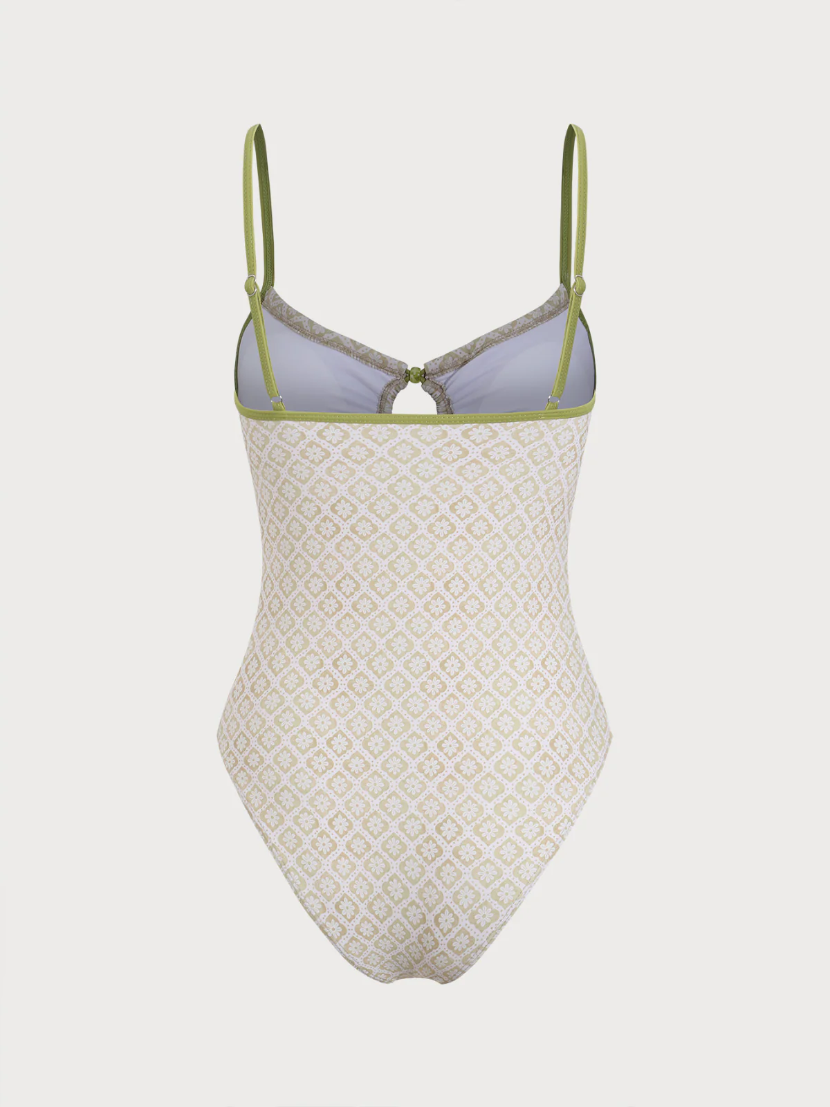 Green Hollow Contrast Color One-Piece Swimsuit - Image 7