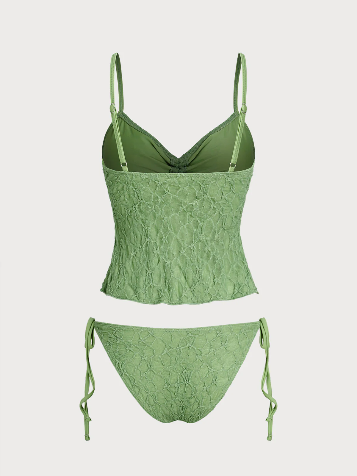 Green Lace Ruched Tankini Set - Image 7