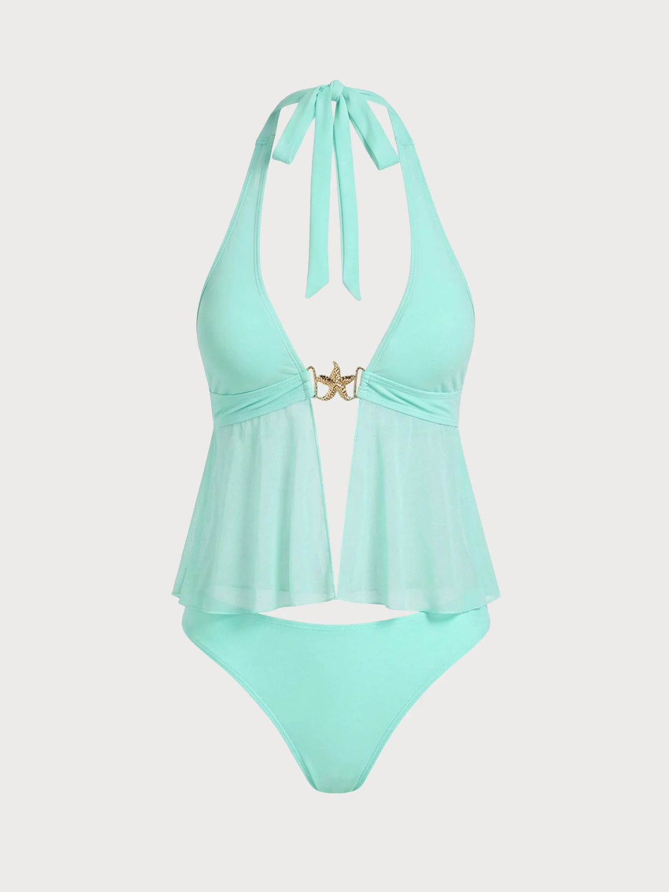 Green Mesh Starfish Decorated Tankini Set
