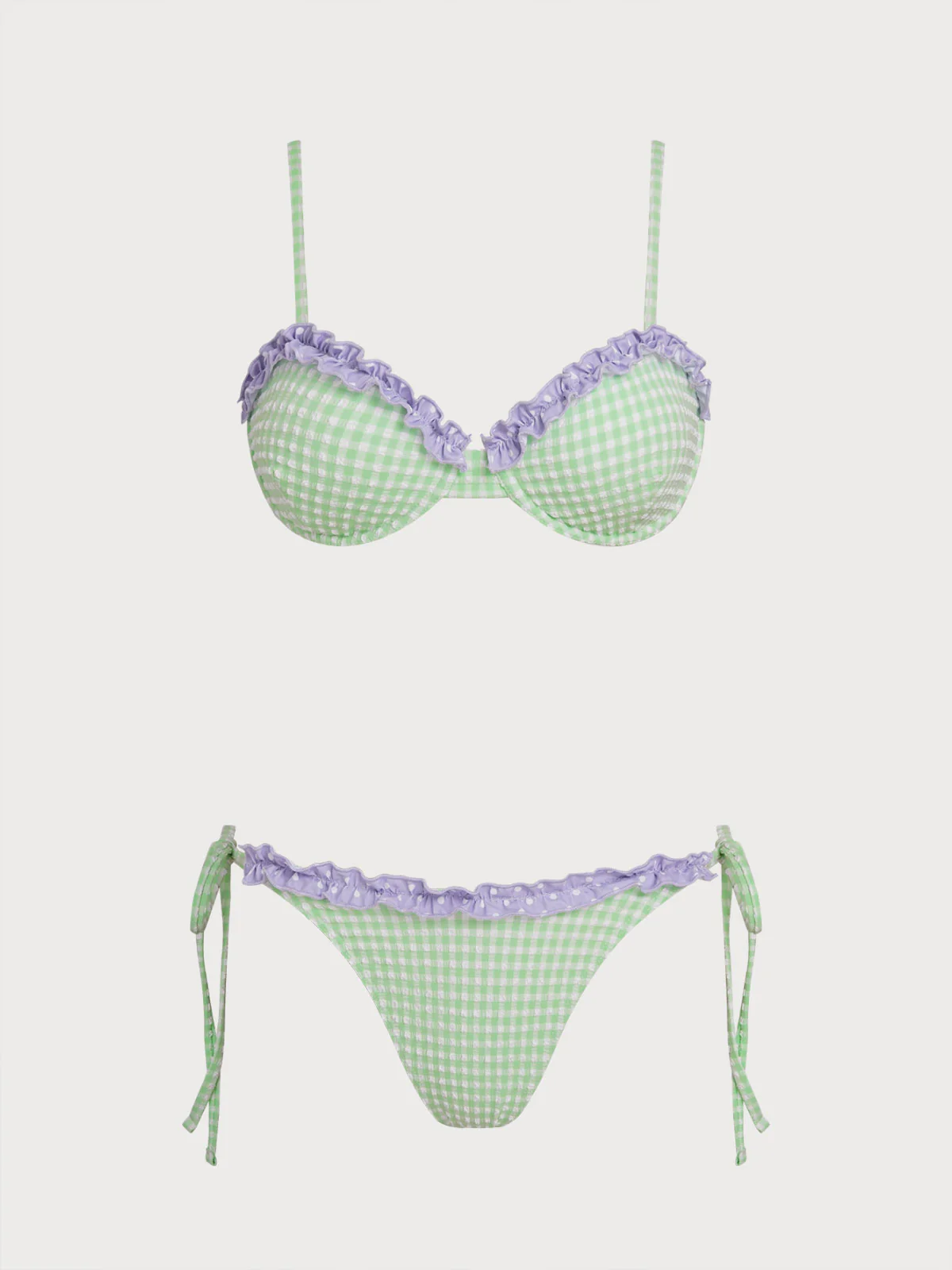 Green Nylon Blend Contrast Underwire Bikini Set - Image 7