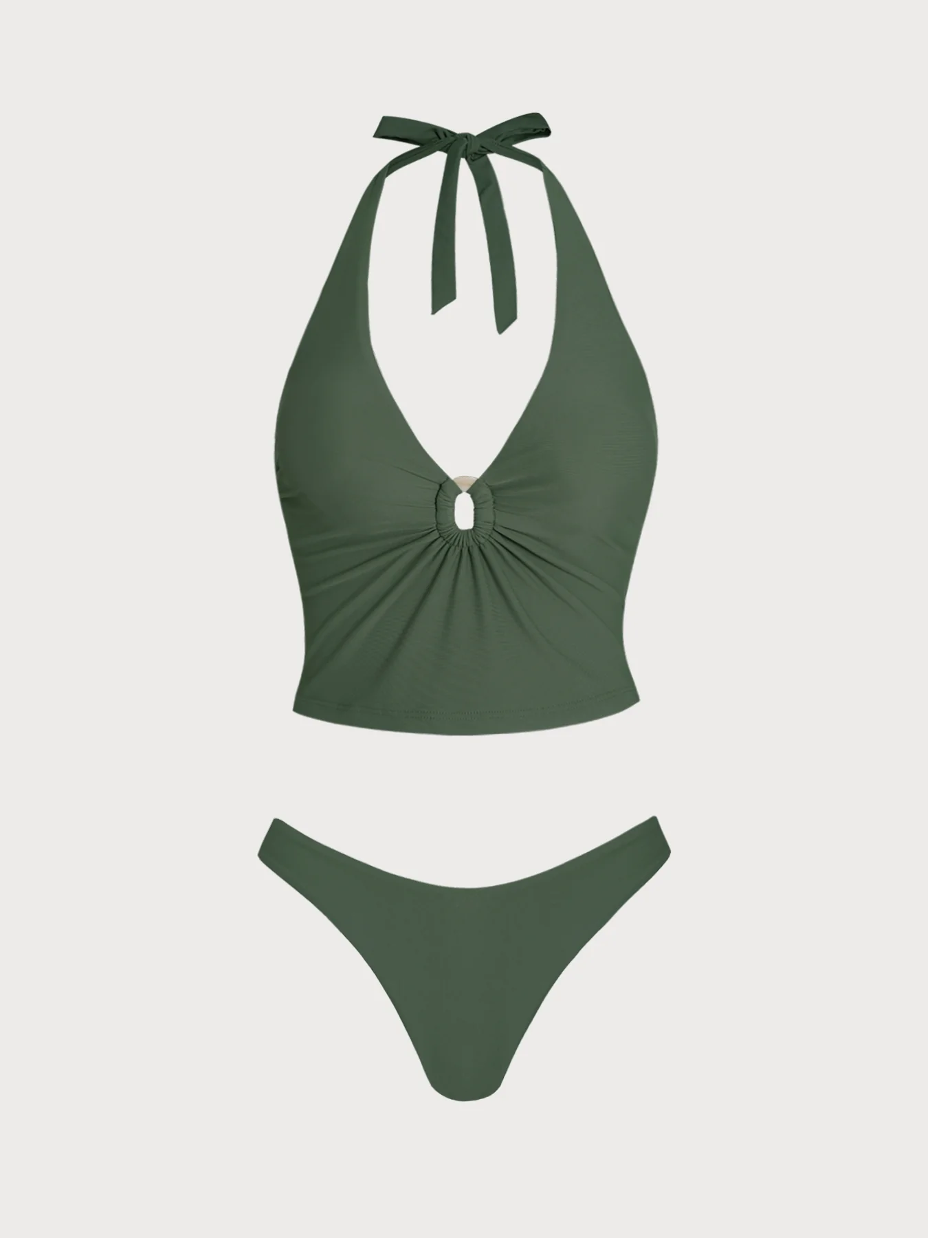Green O-Ring Ruched Tankini Set - Image 6