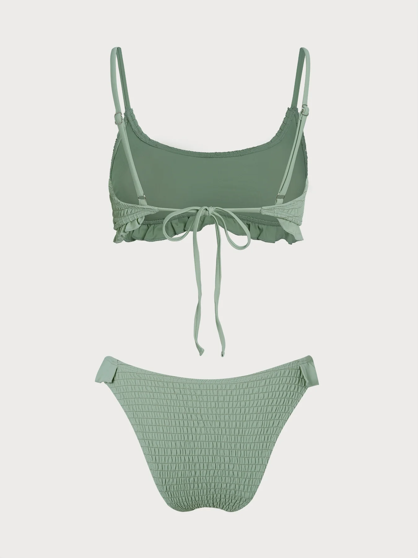 Green Shirred Ruffle Flower Bikini Set - Image 6